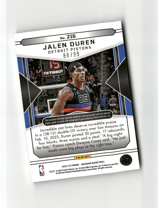 2022-23 Panini Obsidian #216 Jalen Duren RPA Rookie #/99