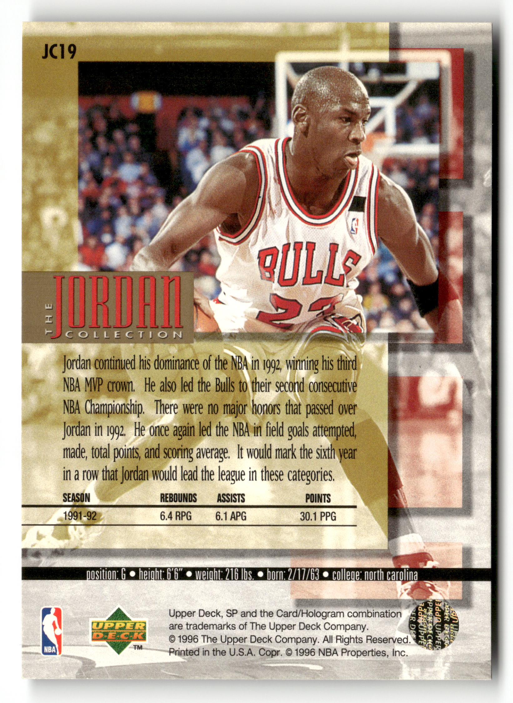 1995-96 Upper Deck The Jordan Collection 3x5 #JC19 Michael Jordan