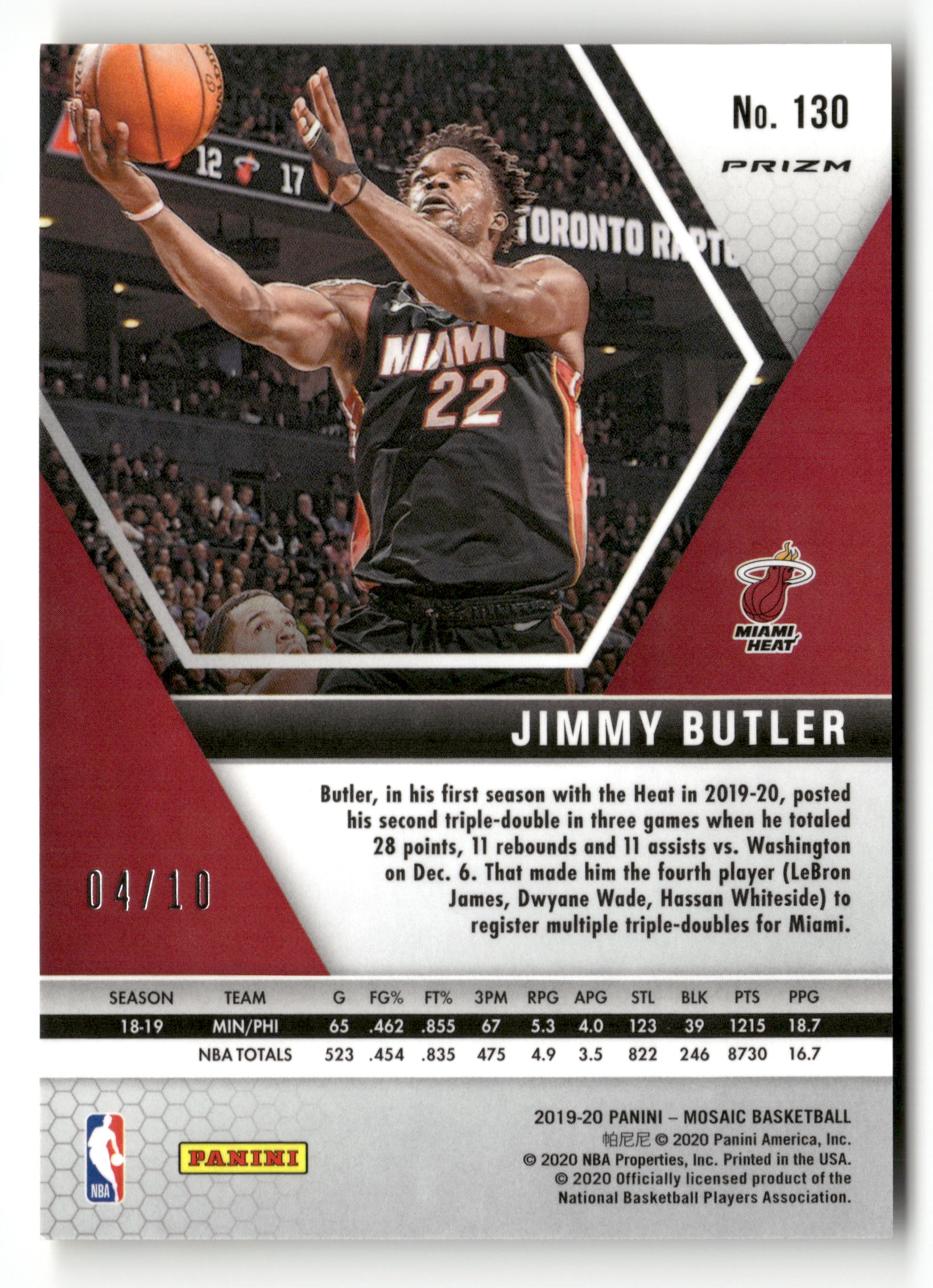 2019/20 Panini Mosaic #130 Jimmy Butler /10 Gold Geo Prizm