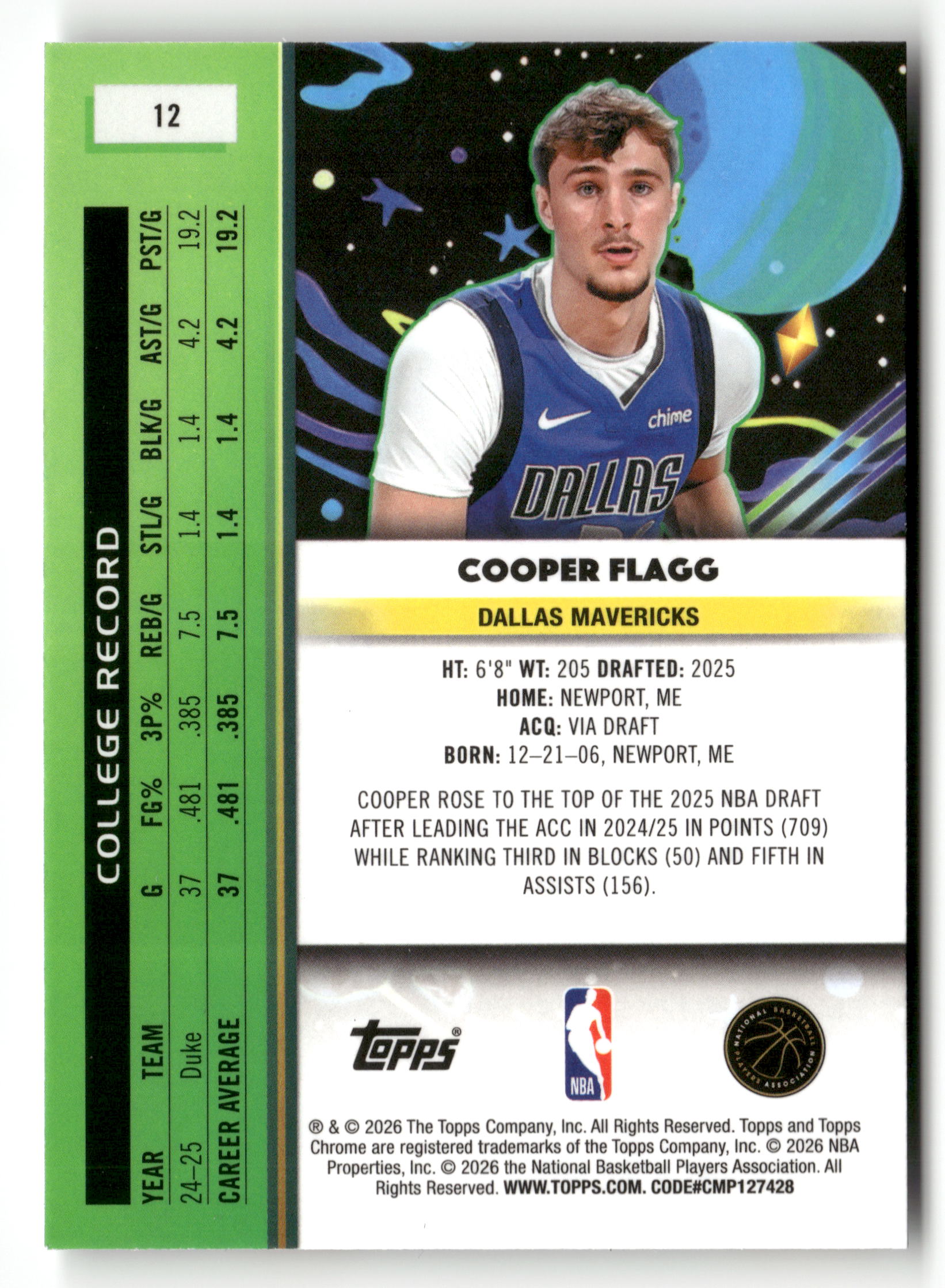 2025-26 Topps Chrome Cosmic #12 Cooper Flagg