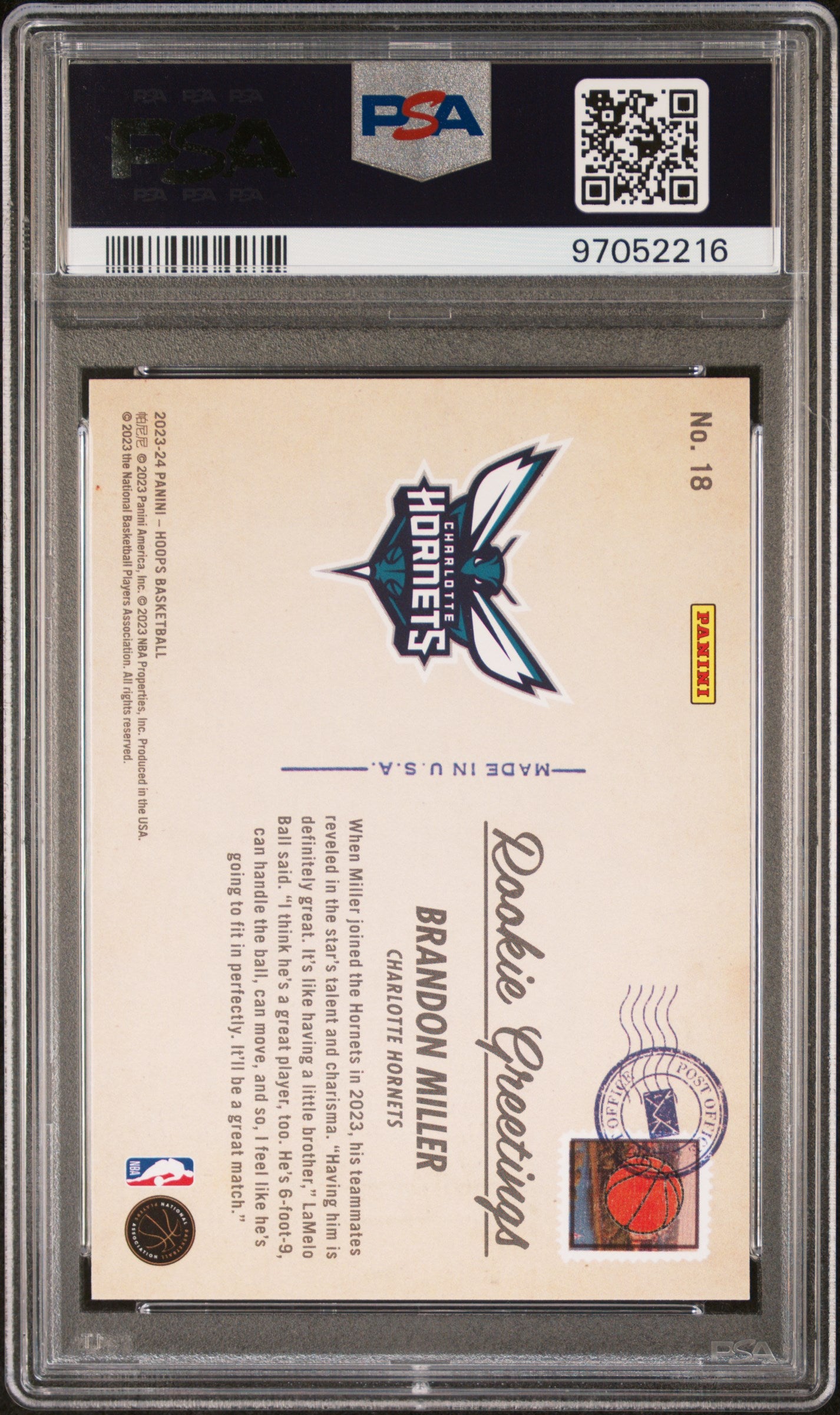 2023 Panini NBA Hoops Rookie Greetings #18 Brandon Miller PSA 10