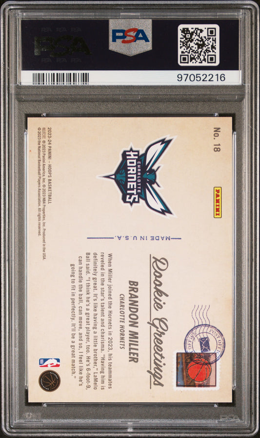 2023 Panini NBA Hoops Rookie Greetings #18 Brandon Miller PSA 10