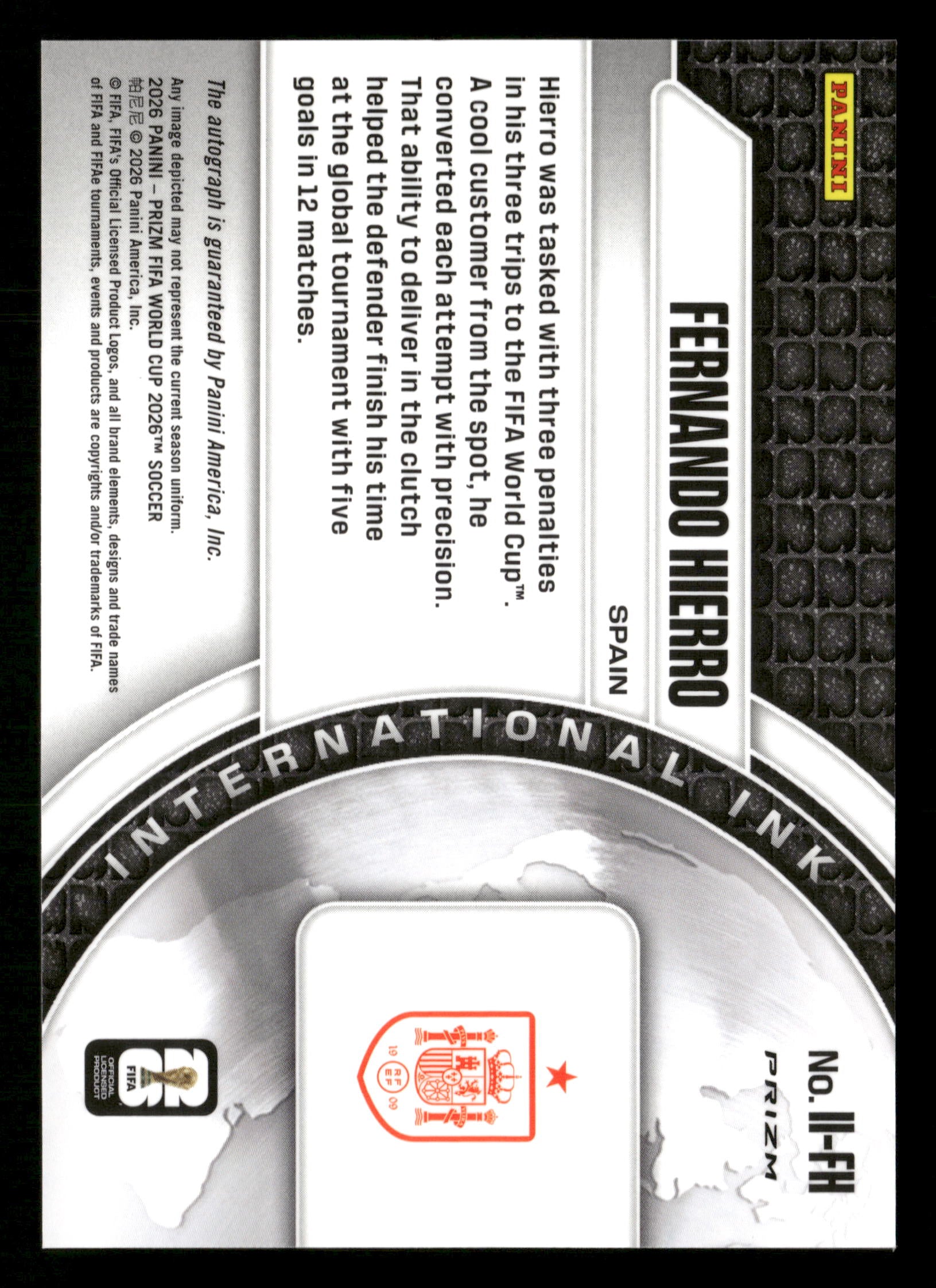 2026 Panini Prizm World Cup II-FH Fernando Hierro International Ink