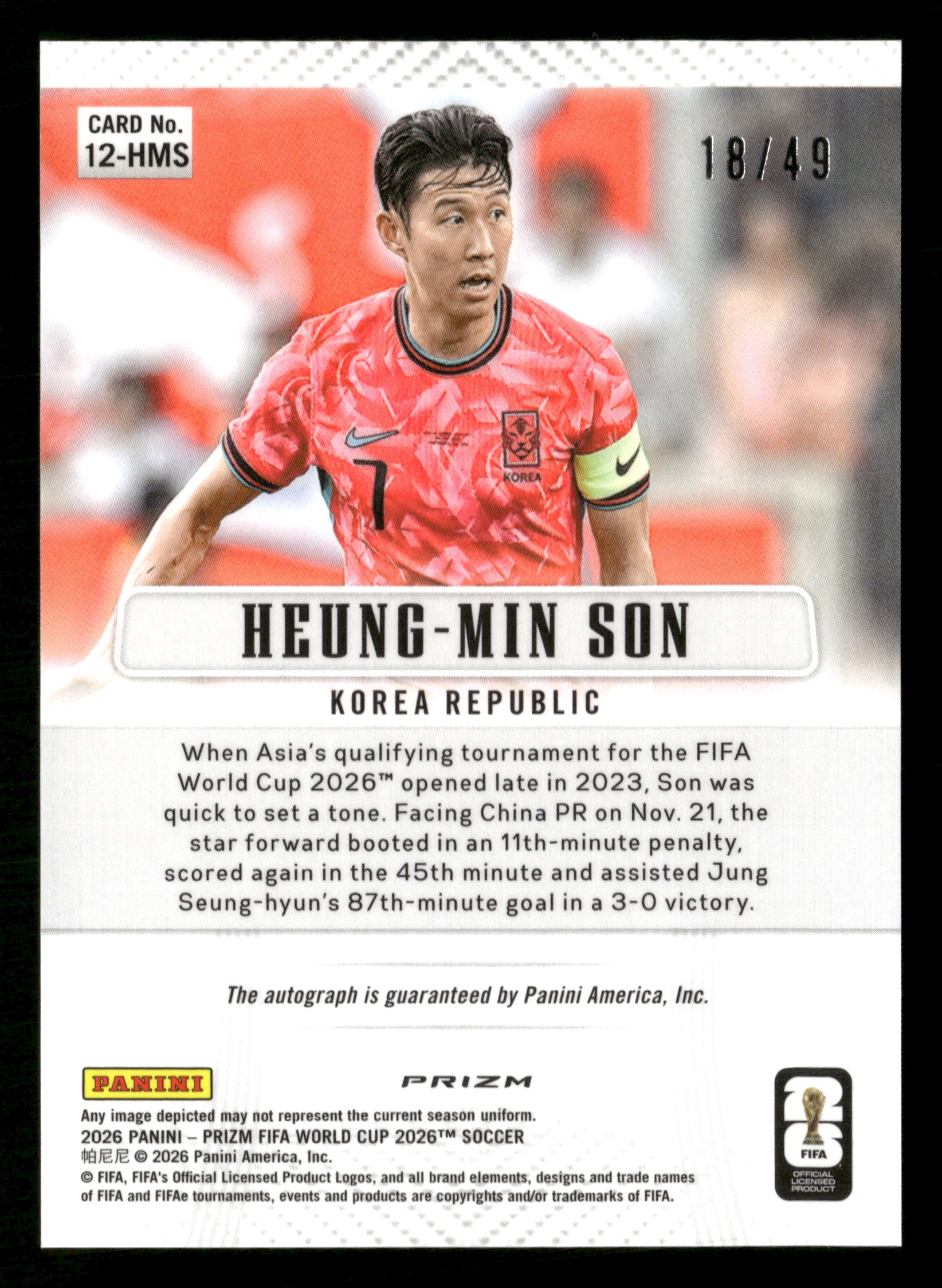 2026 Panini Prizm World Cup 12-HMS Heung-Min Son Flashback Auto Blue /49