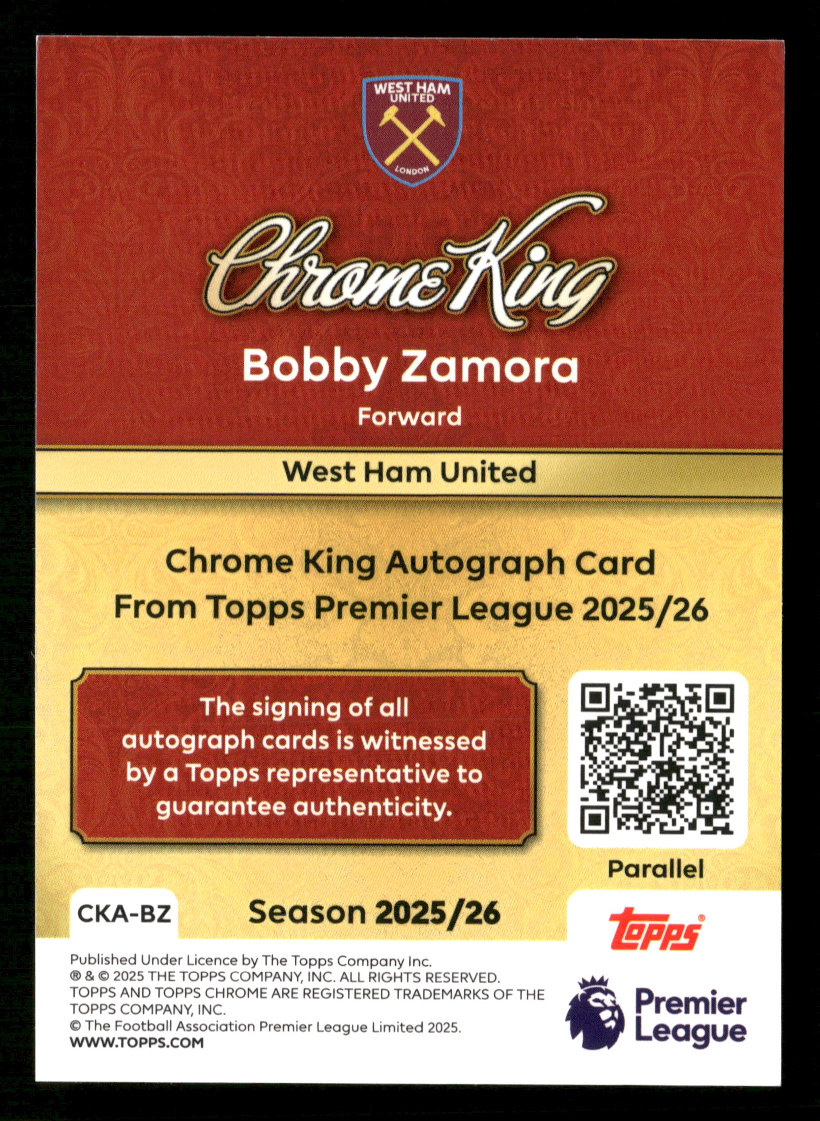 2025/26 Toppa Chrome EPL CKA-BZ Bobby Zamora Chrome King Autographs