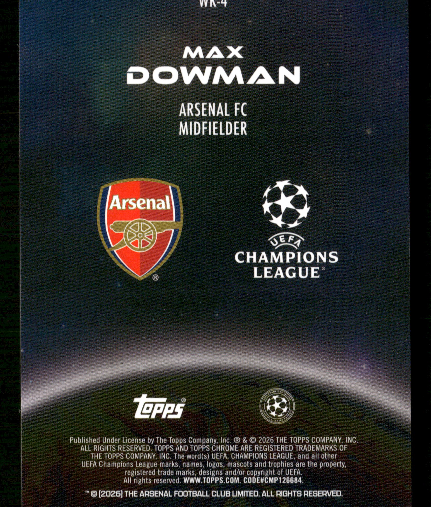 2025-26 Topps Chrome UEFA #WK-4 Max Dowman Wonderkids Green Refractor #/99