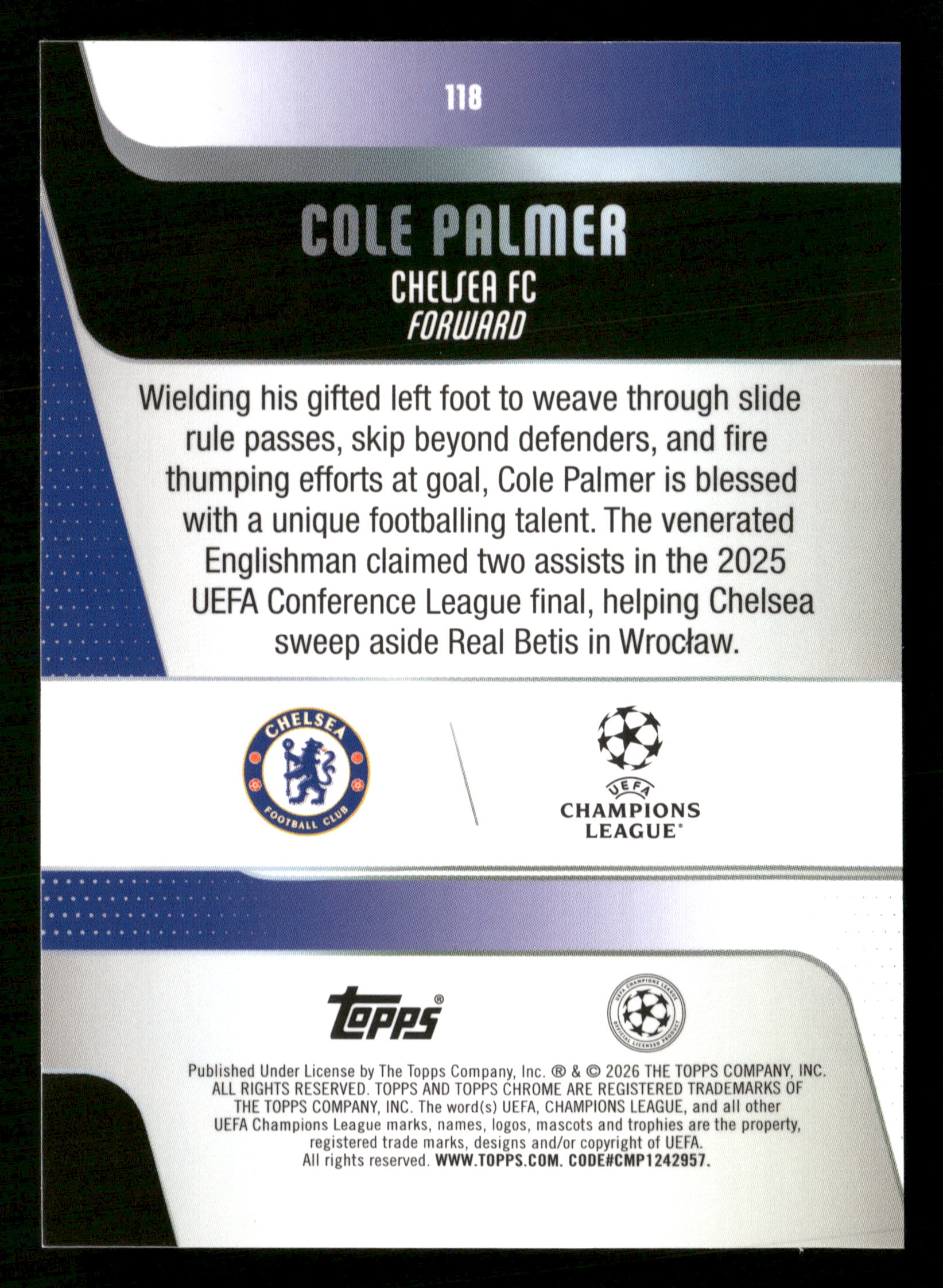 2025-26 Topps Chrome UEFA Club Competitions #118 Cole Palmer Purple Lava /75