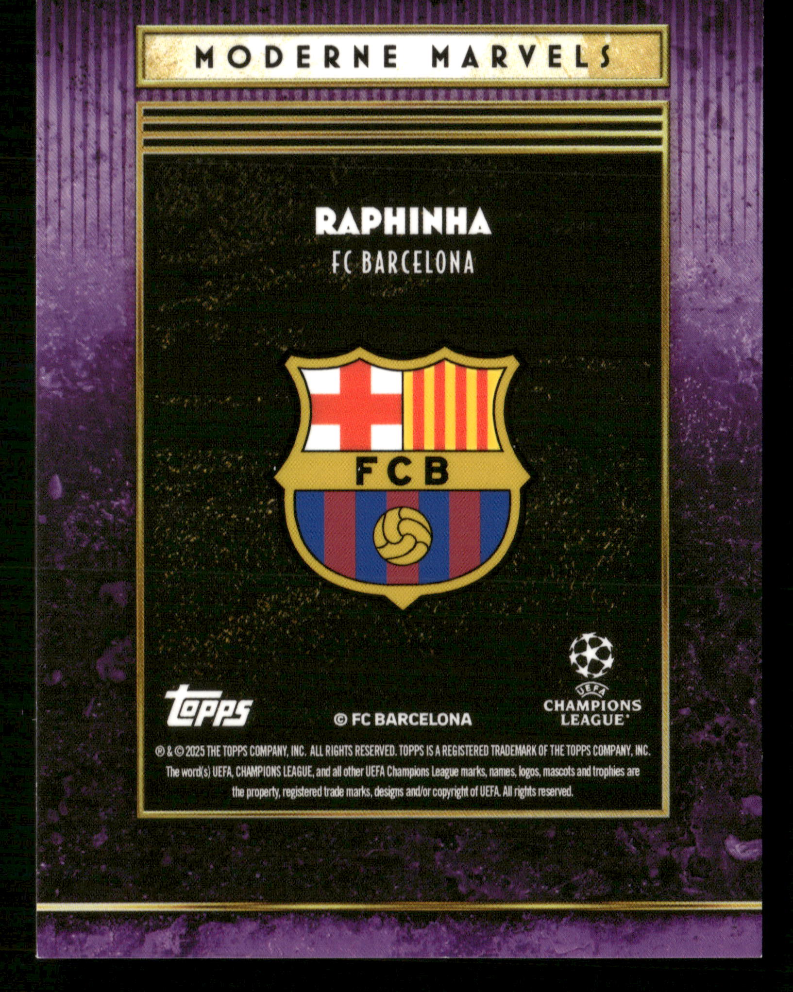 2025-26 Topps Deco UEFA #NNO Raphinha Moderne Marvels Purple /50