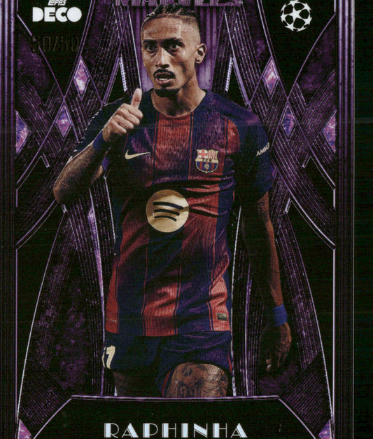 2025-26 Topps Deco UEFA #NNO Raphinha Moderne Marvels Purple /50