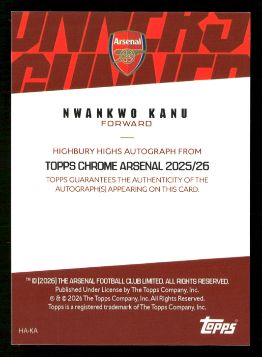 2025-26 Topps Chrome #HA-KA Nwankwo Kanu Highbury Highs Autographs Green #/99