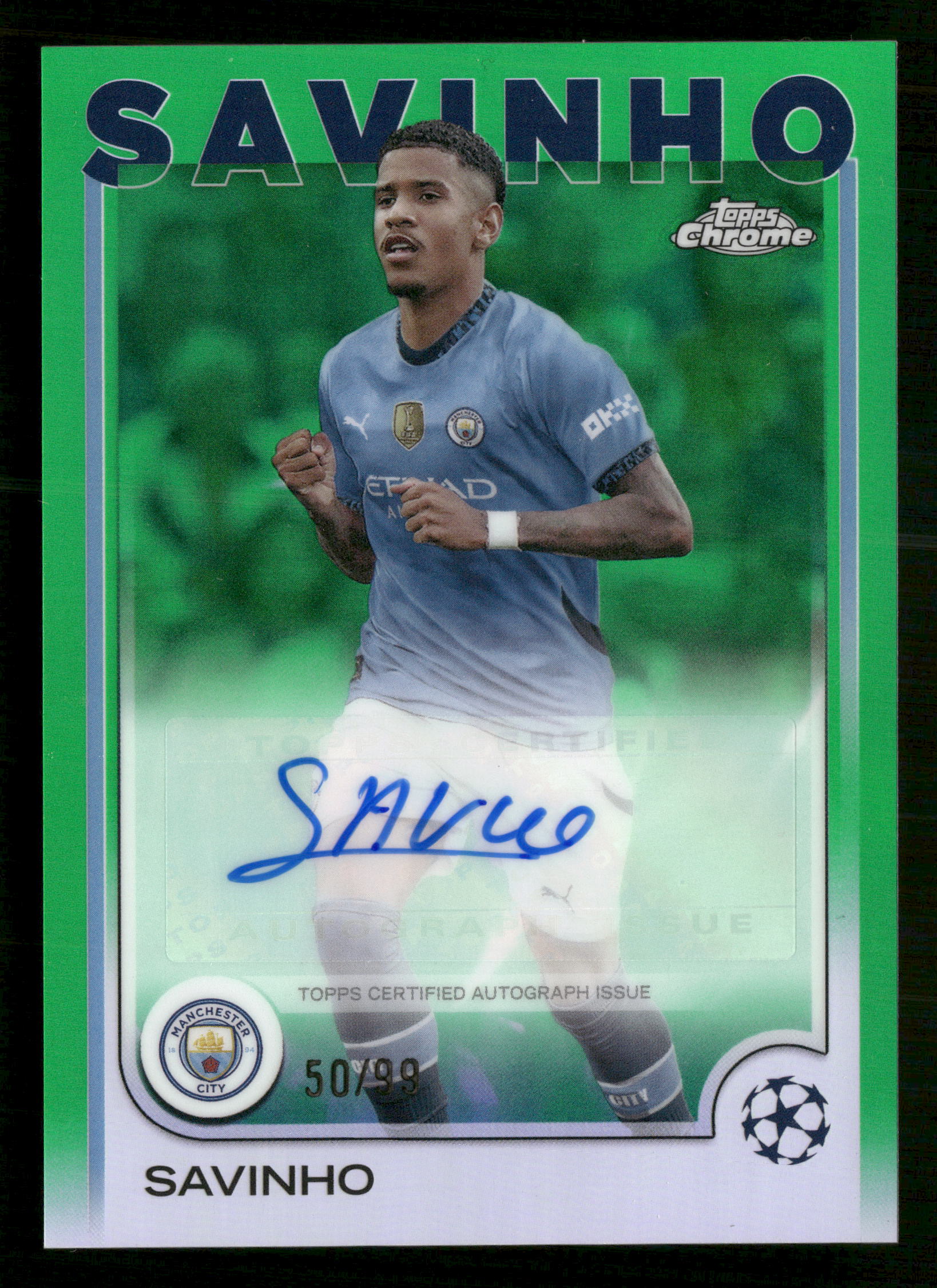 2024-25 Topps Chrome UEFA #CA-SV Savinho Chrome Autographs Green Refractor #/99