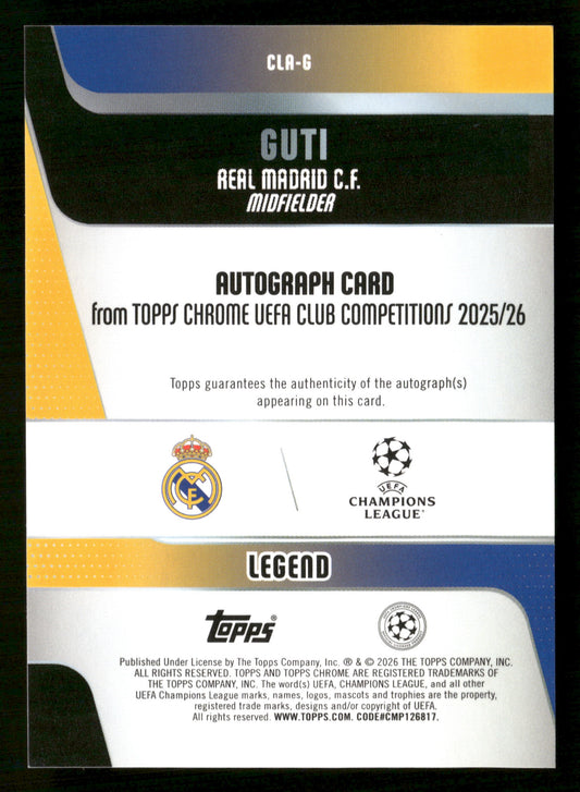 2025-26 Topps Chrome UEFA #CLA-G Guti Legends Autographs Purple Lava #/75
