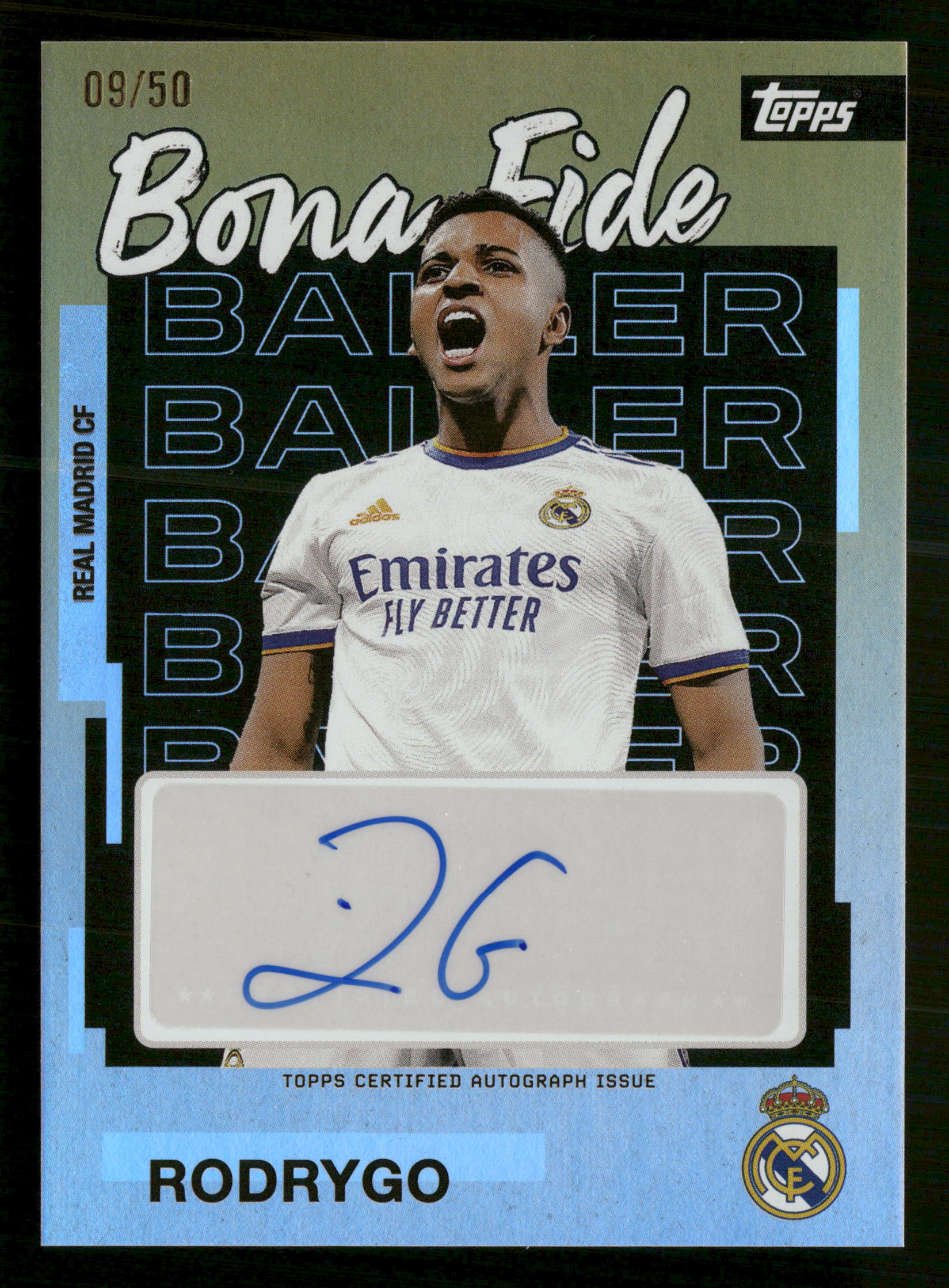 2025-26 Topps Real Madrid  #BB-RD Rodrygo Bona Fide Baller Autographs Gold #/50