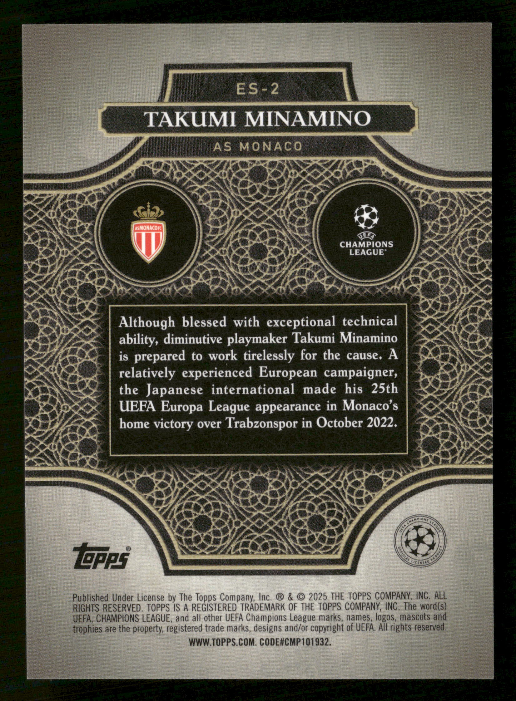 2024-25 Merlin UEFA #ES-2 Takumi Minamino Elite Society Gold #/50