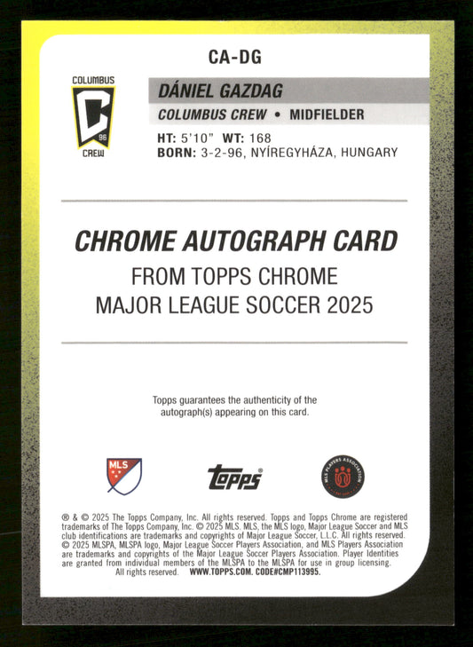 2025 Topps Chrome MLS #CA-DG Dániel Gazdag Autographs Gold Wave #/50