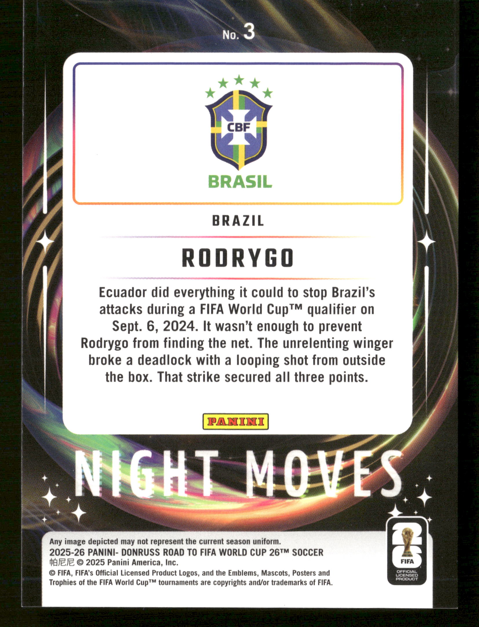 2025/26 Donruss World Cup #3 Rodrygo Night Moves