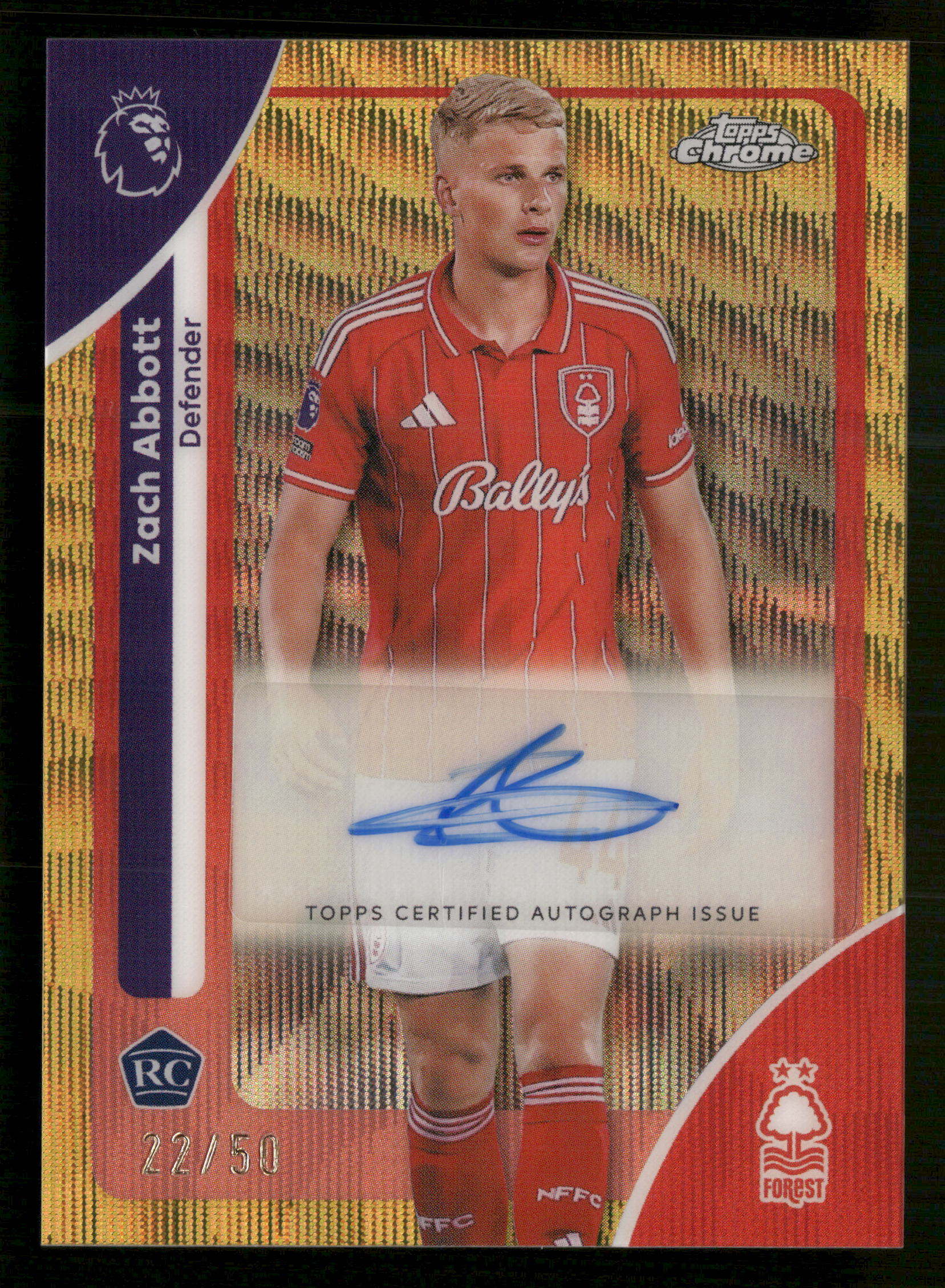 2025-26 Topps Chrome EPL #CA-AB Zach Abbott Chrome Autographs Gold /50
