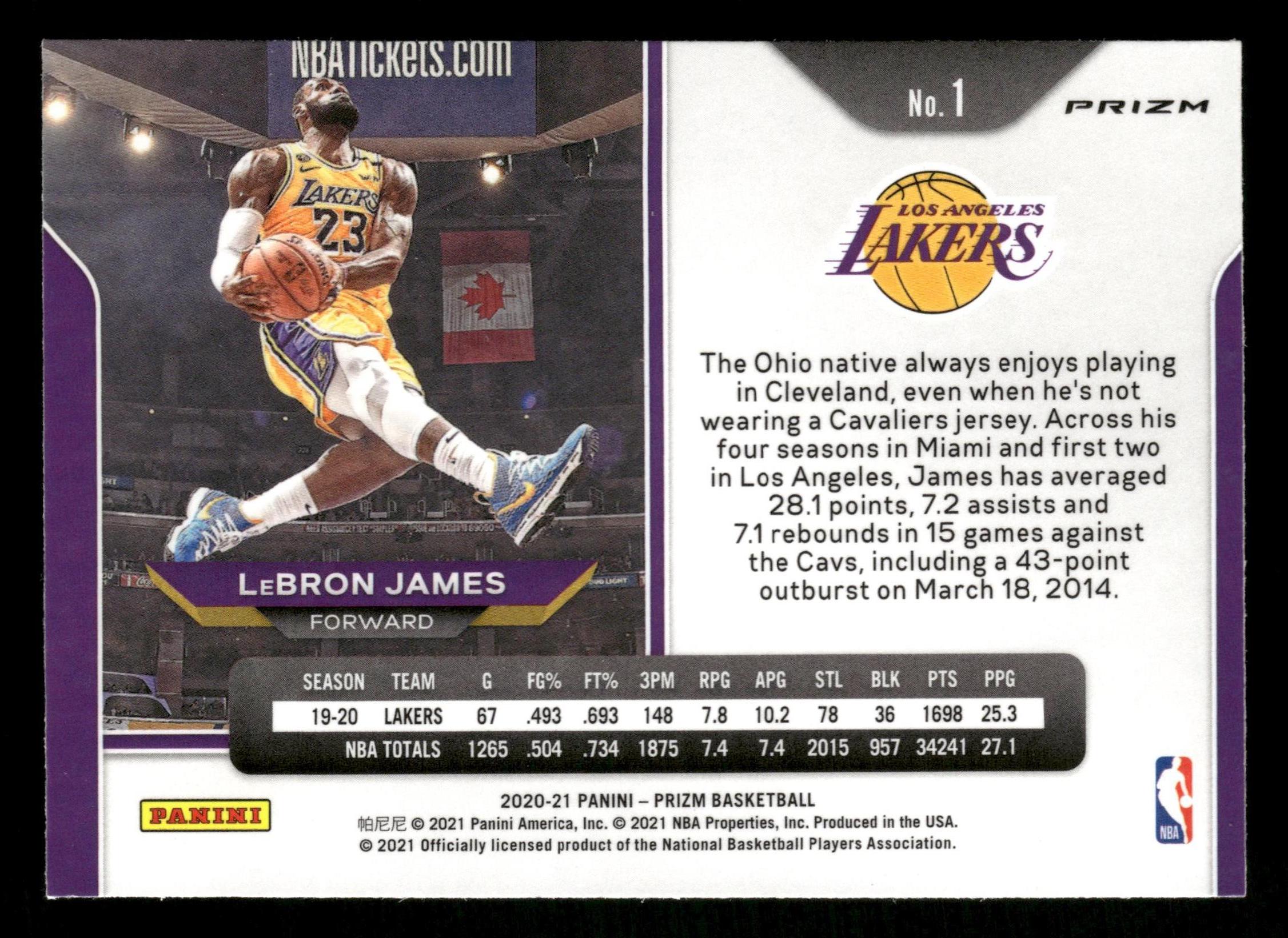 2020-21 Panini Prizm #1 LeBron James Green Prizms