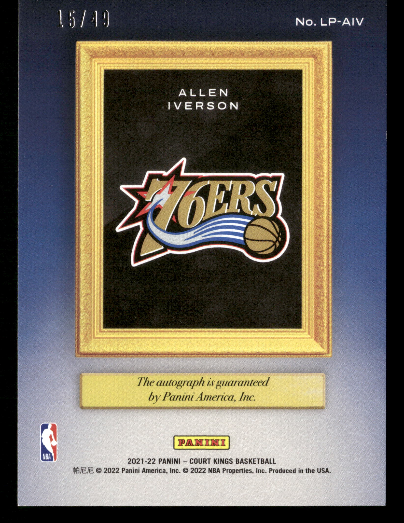 2020-21 Panini Court Kings #LP-AIV Allen Iverson Legacy Portrait Signatures #/49