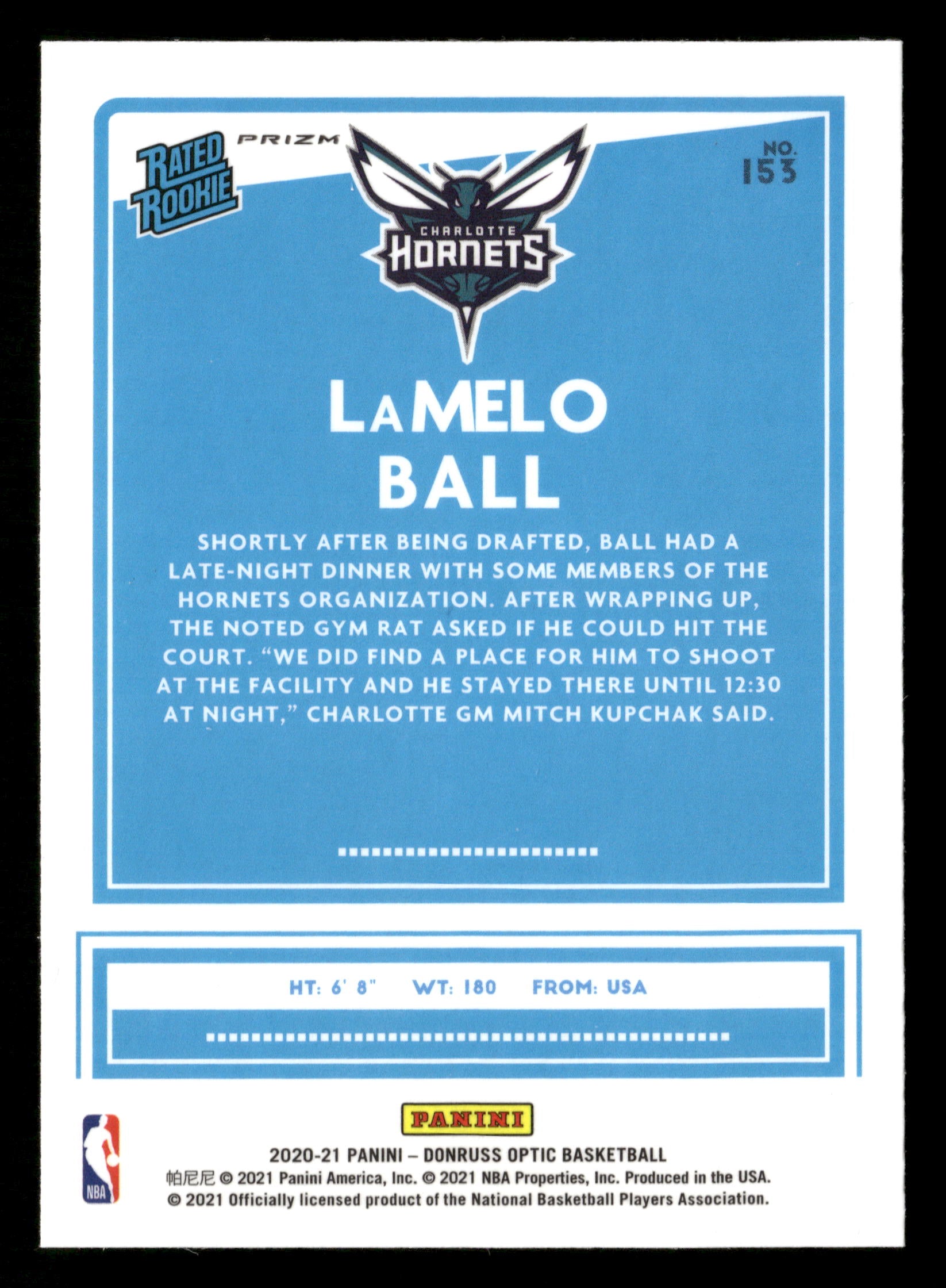 2020-21 Donruss Optic #153 LaMelo Ball Silver Prizm RC