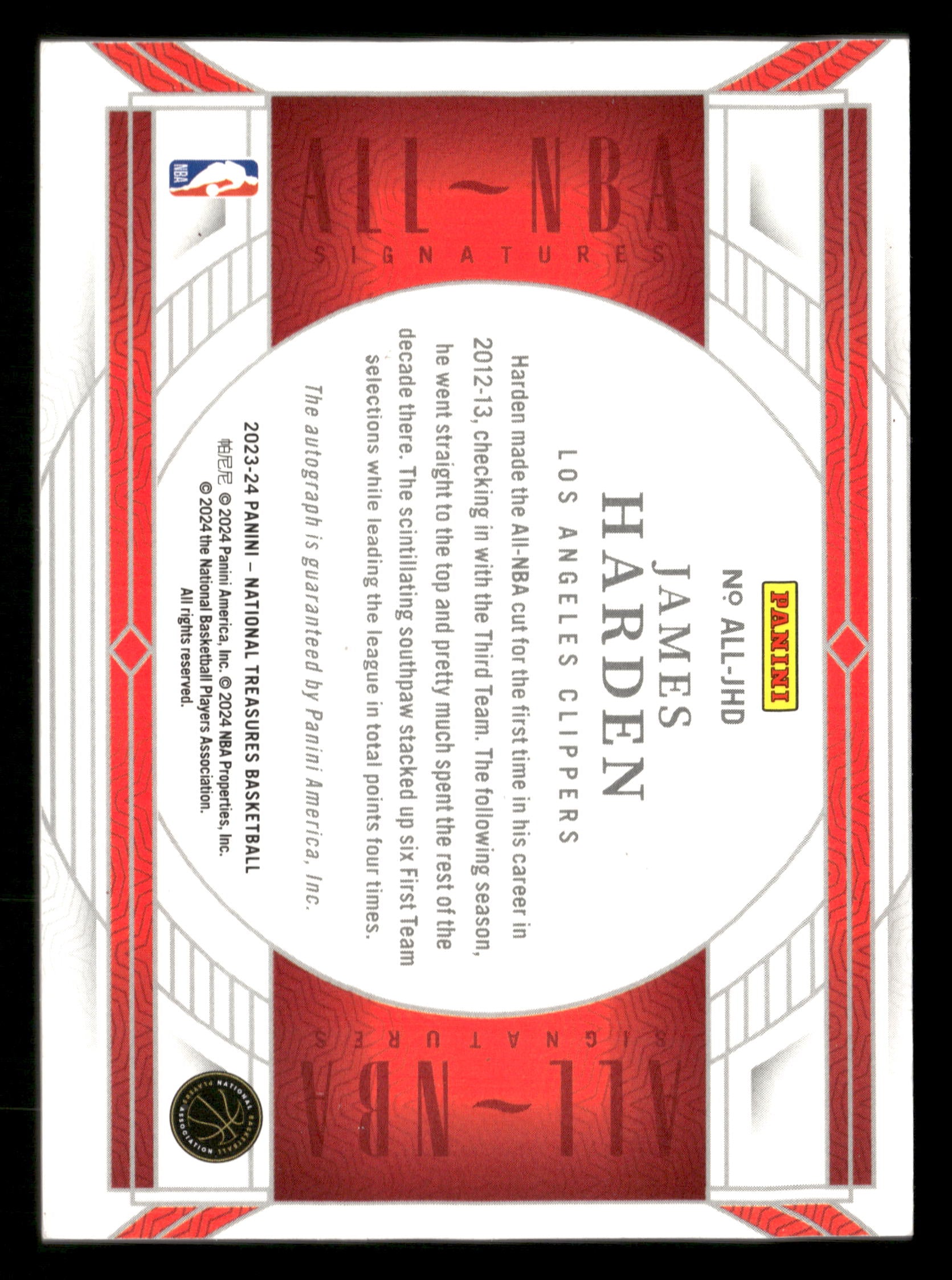2023-24 Panini NT #ALL-JHD James Harden All-NBA Signatures International #/18