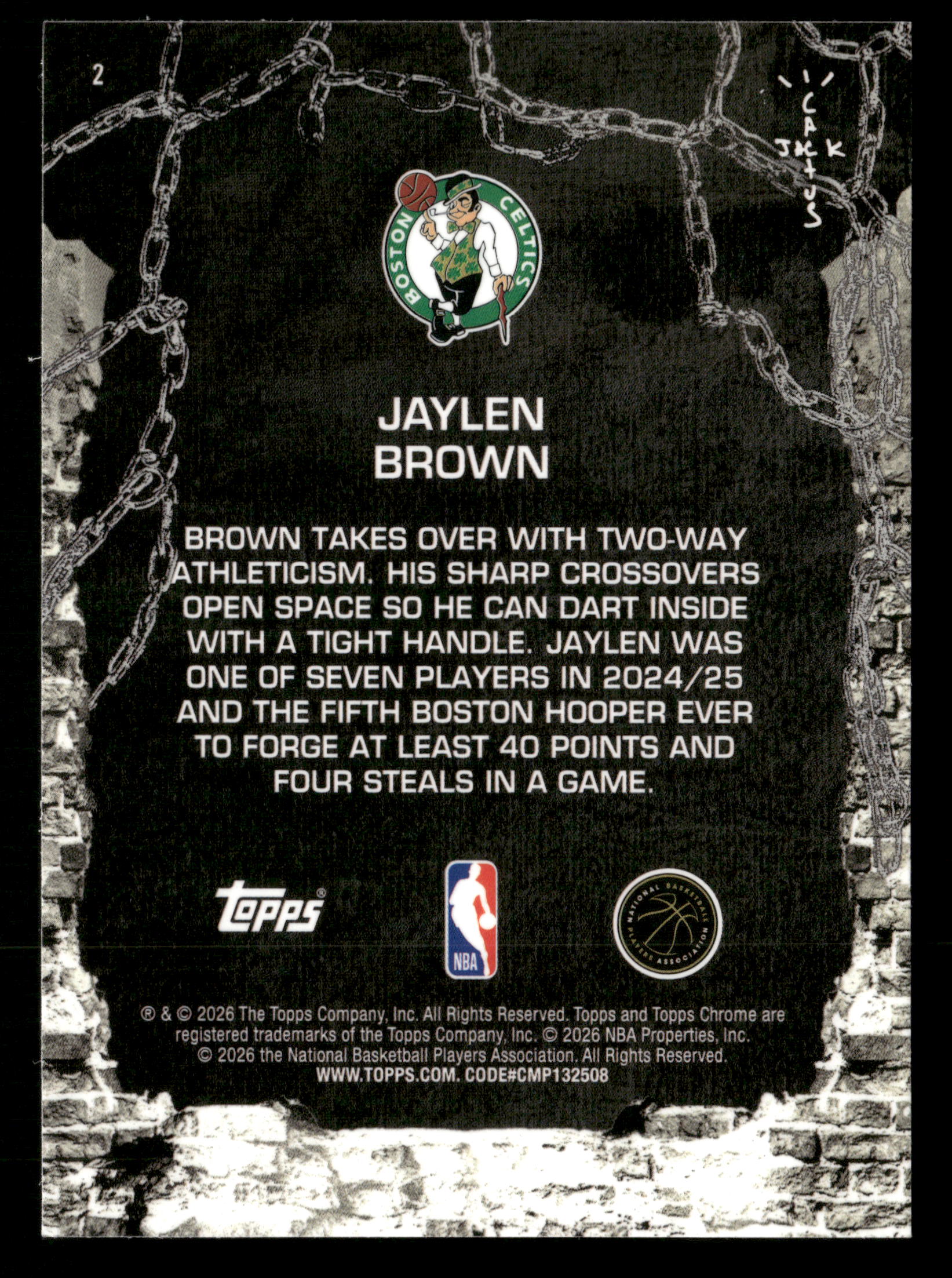 2025-26 Topps Chrome Cactus Jack #2 Jaylen Brown Blue Refractor #/150