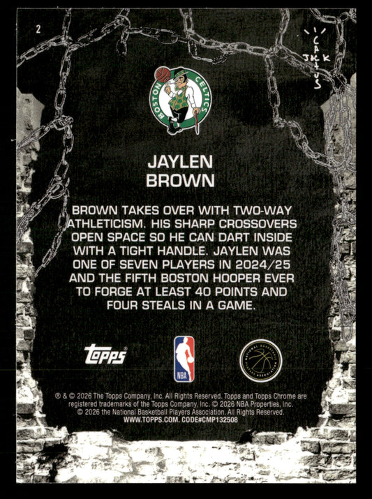 2025-26 Topps Chrome Cactus Jack #2 Jaylen Brown Blue Refractor #/150
