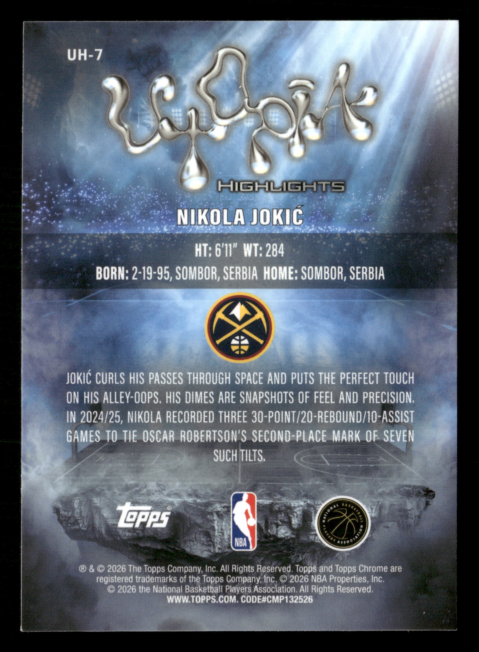 2025-26 Topps Chrome Cactus Jack #UH-7 Nikola Jokić Utopia Highlights /75