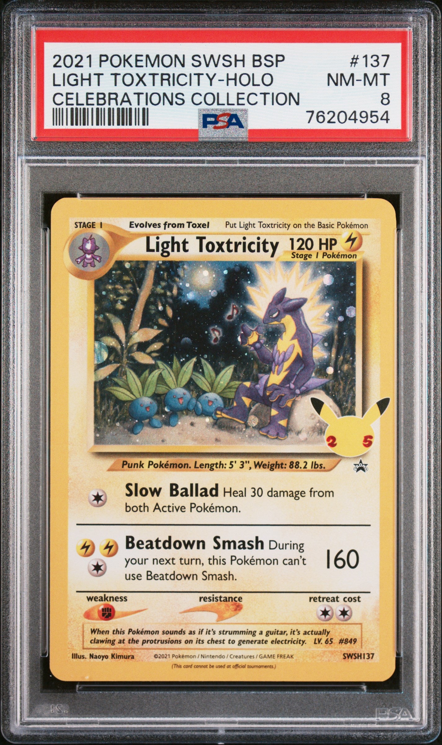 2021 Pokemon Promo #137 Light Toxtricity-Holo Celebrations Collection PSA 8