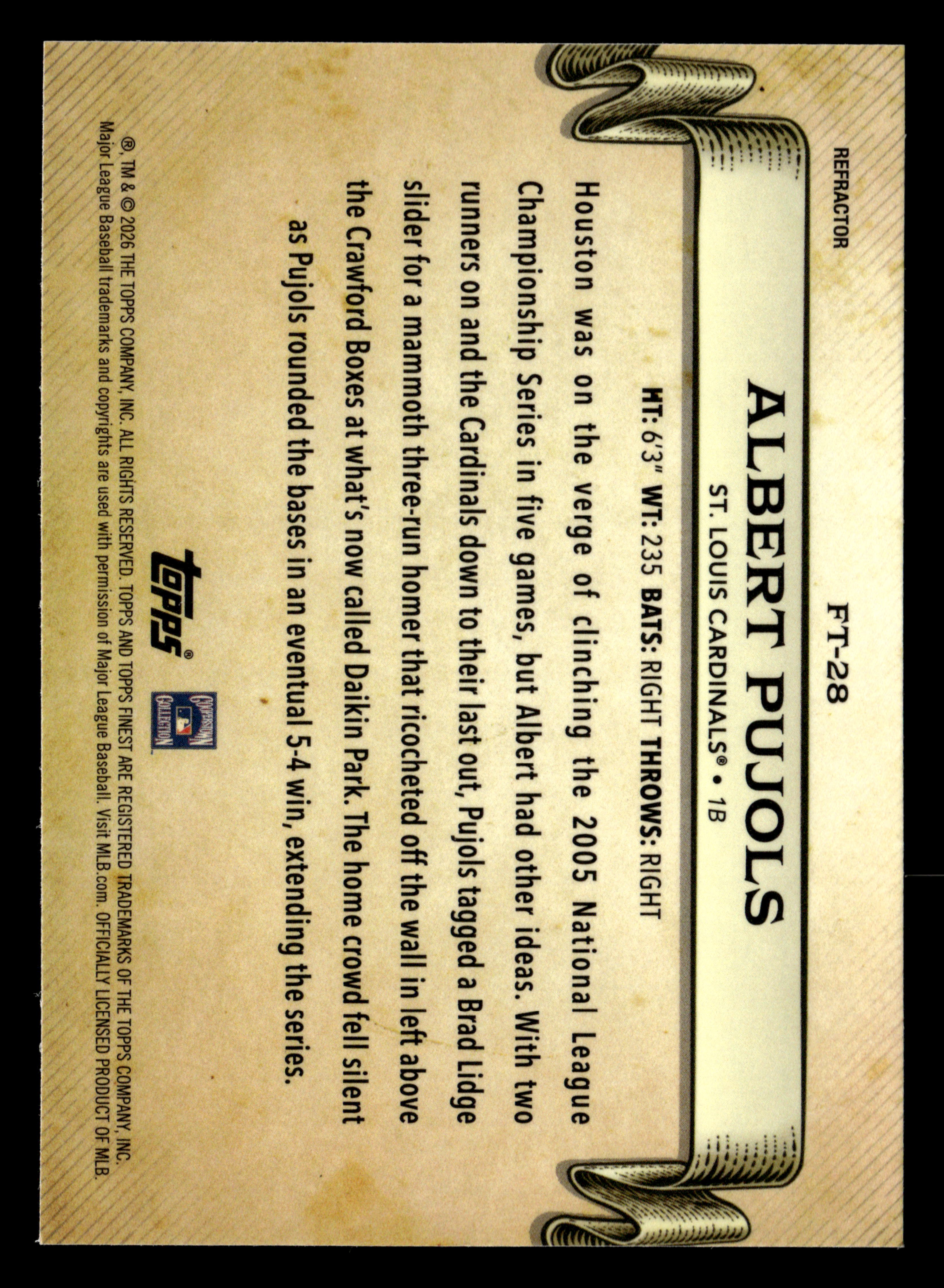 2026 Finest #FT-28 Albert Pujols Finest Timelines Refractors
