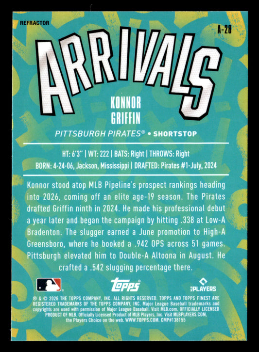 2026 Finest #A-28 Konnor Griffin Arrivals Refractors