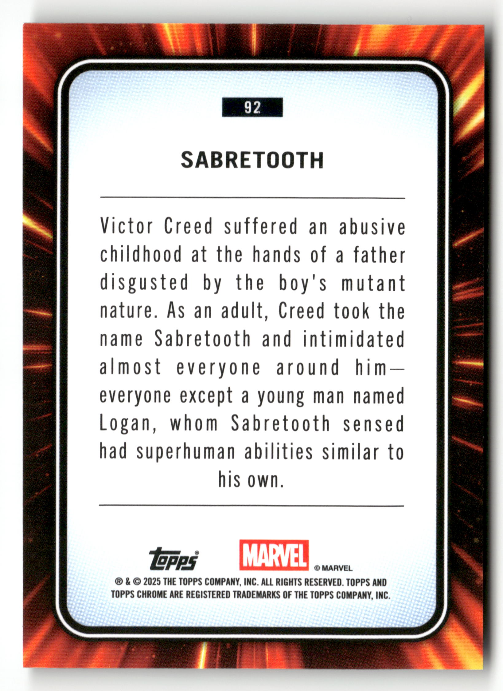 2025 Topps Chrome Marvel Comics #92 Sabretooth Spider-Web Refractor
