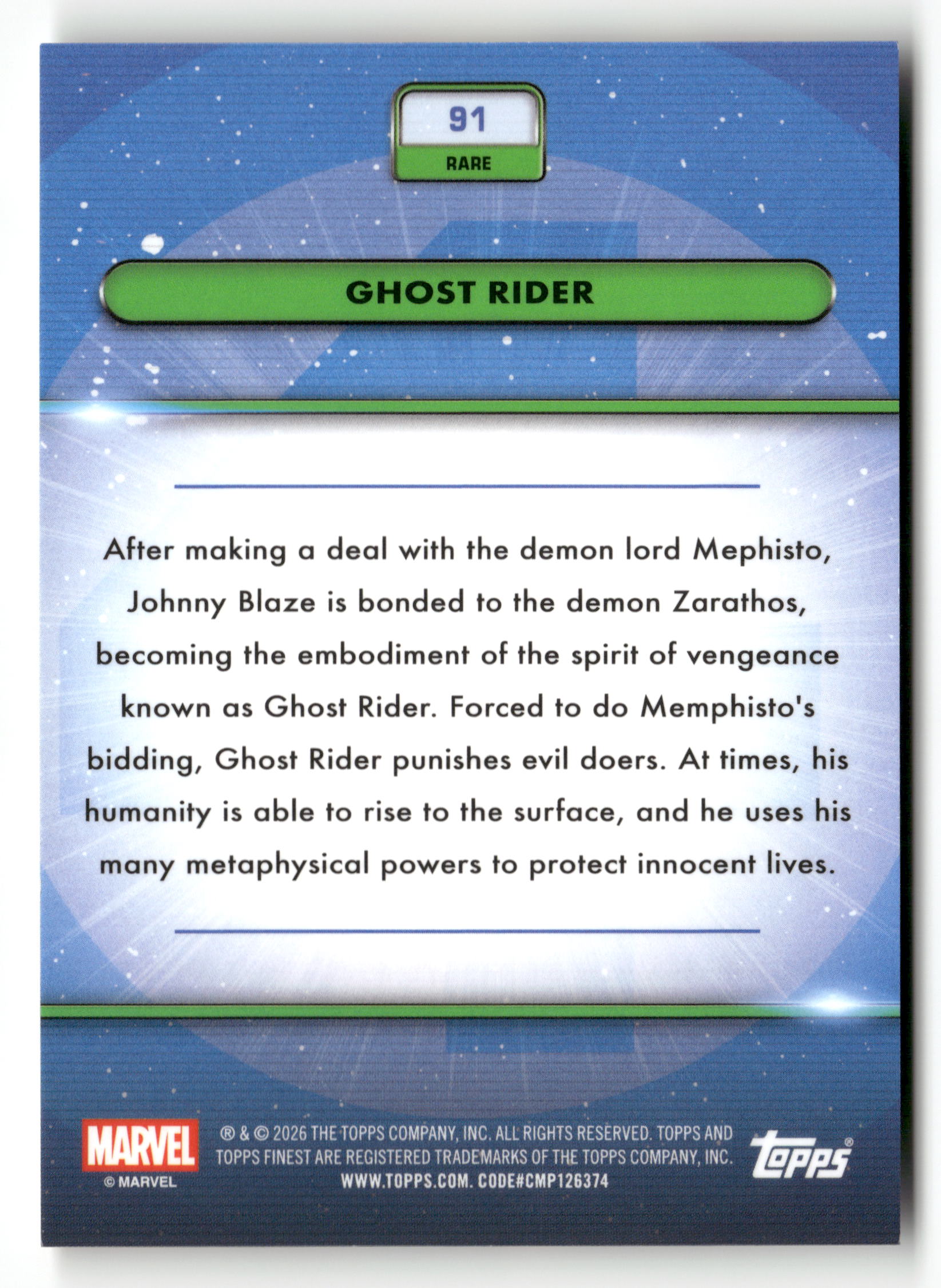 2026 Topps Fantastic Four Finest #91 Ghost Rider /25 Rare Orange Refractor