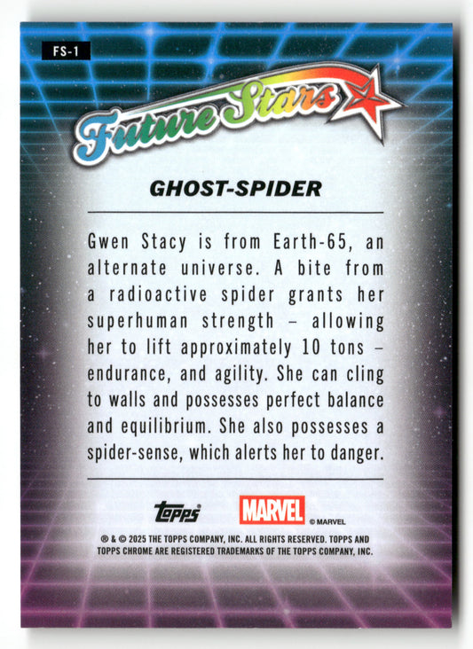 2025 Topps Chrome Marvel #FS-1 Ghost-Spider Future Stars Gold Wave