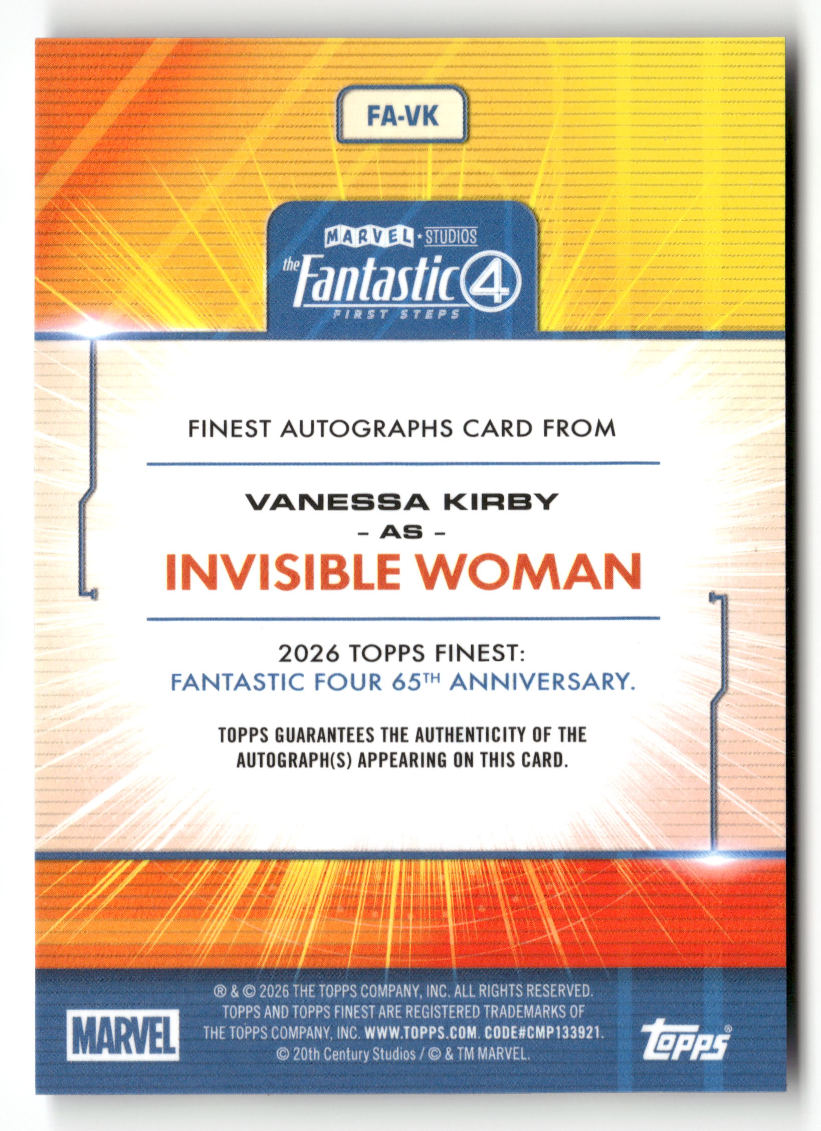 2026 Topps Marvel Fantastic 4 65th Anni #FA-VK Vanessa Kirkby Auto /75