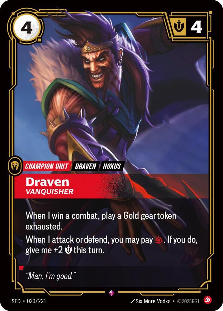 Riftbound TCG Spiritforged #020/221 Draven - Vanquisher Rare Foil