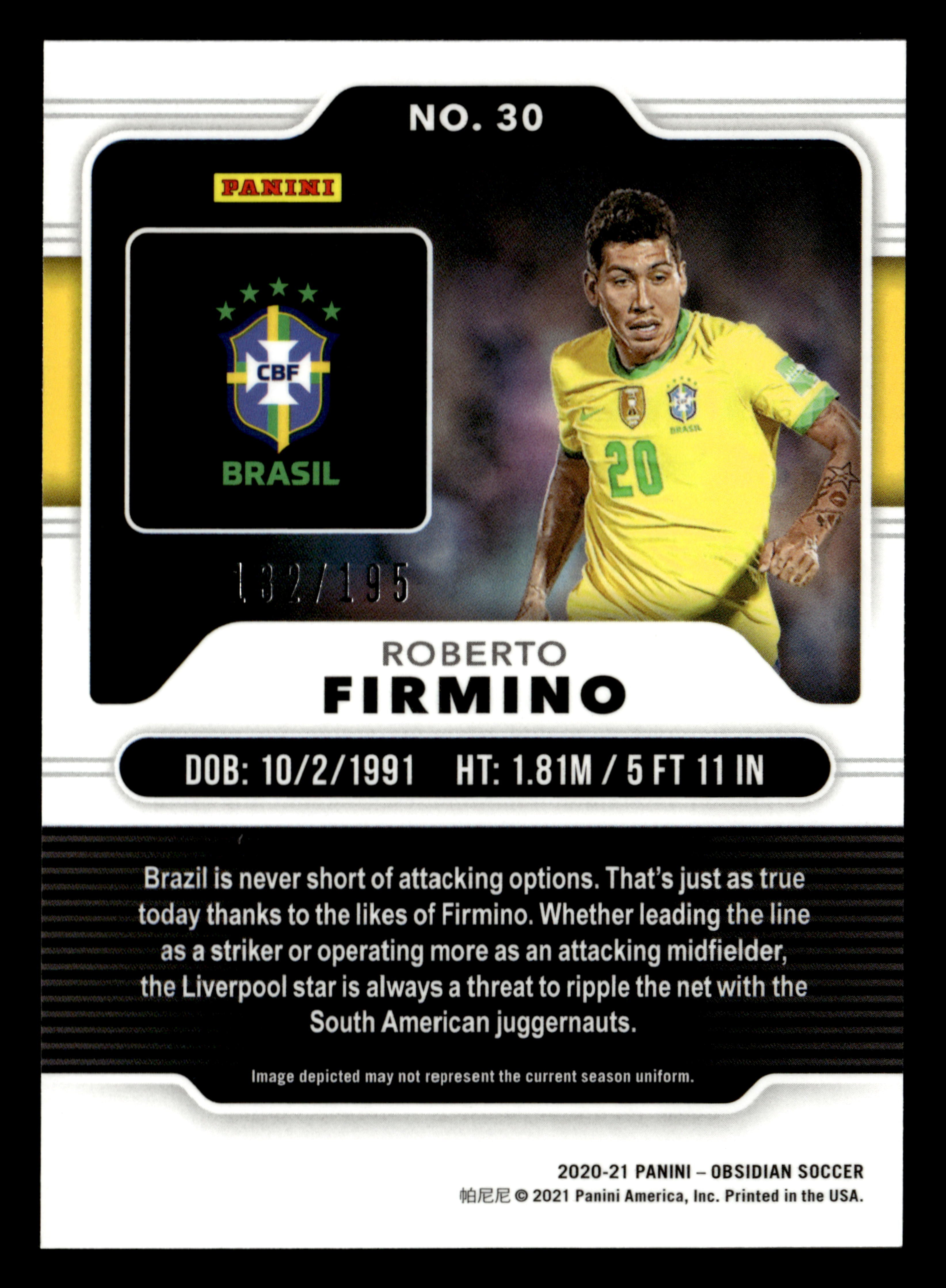 2020-21 Panini Obsidian #30 Roberto Firmino #/195