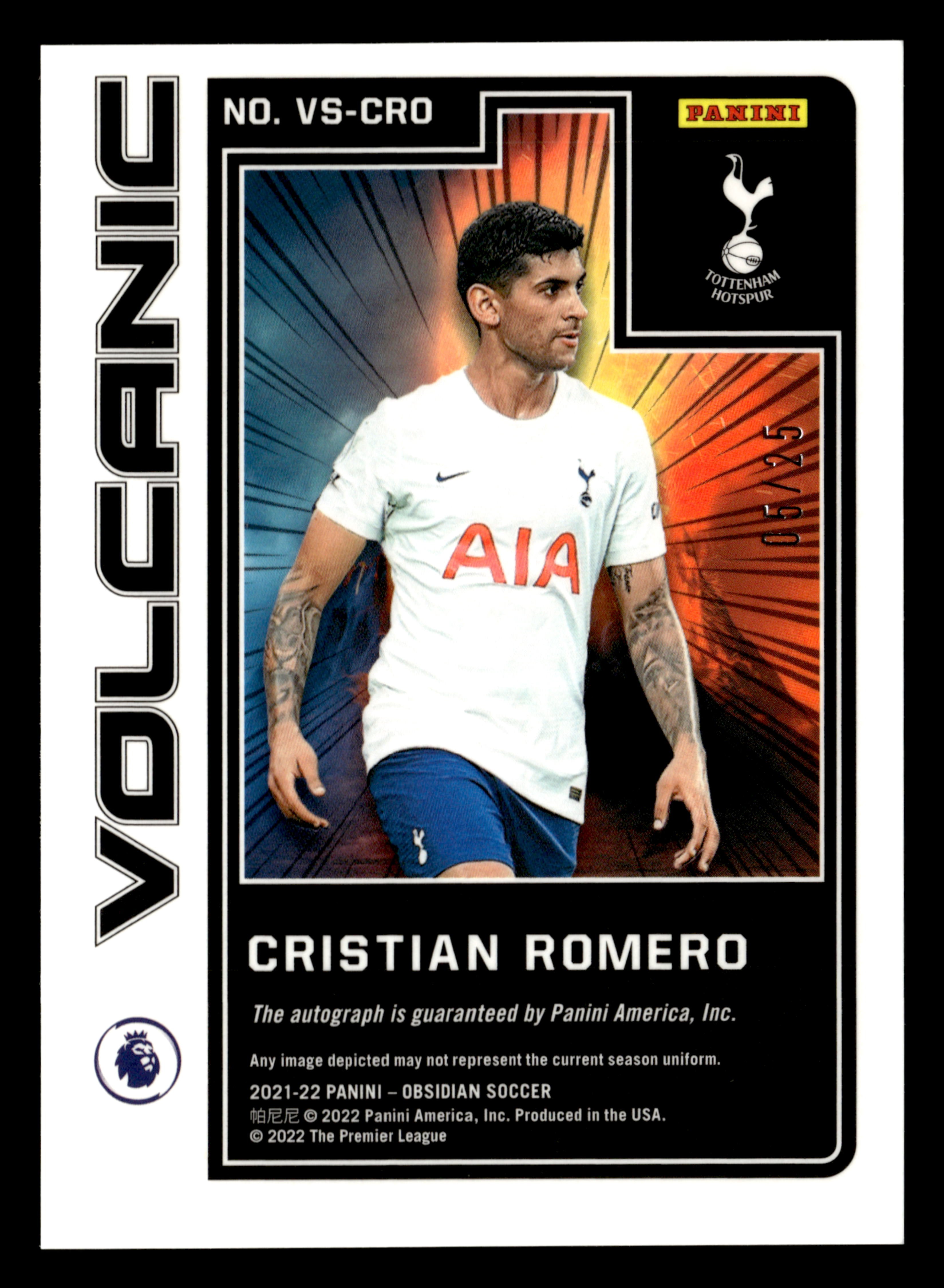 2021-22 Panini Obsidian #VS-CRO Cristian Romero Volcanic Electric Etch Red #/25
