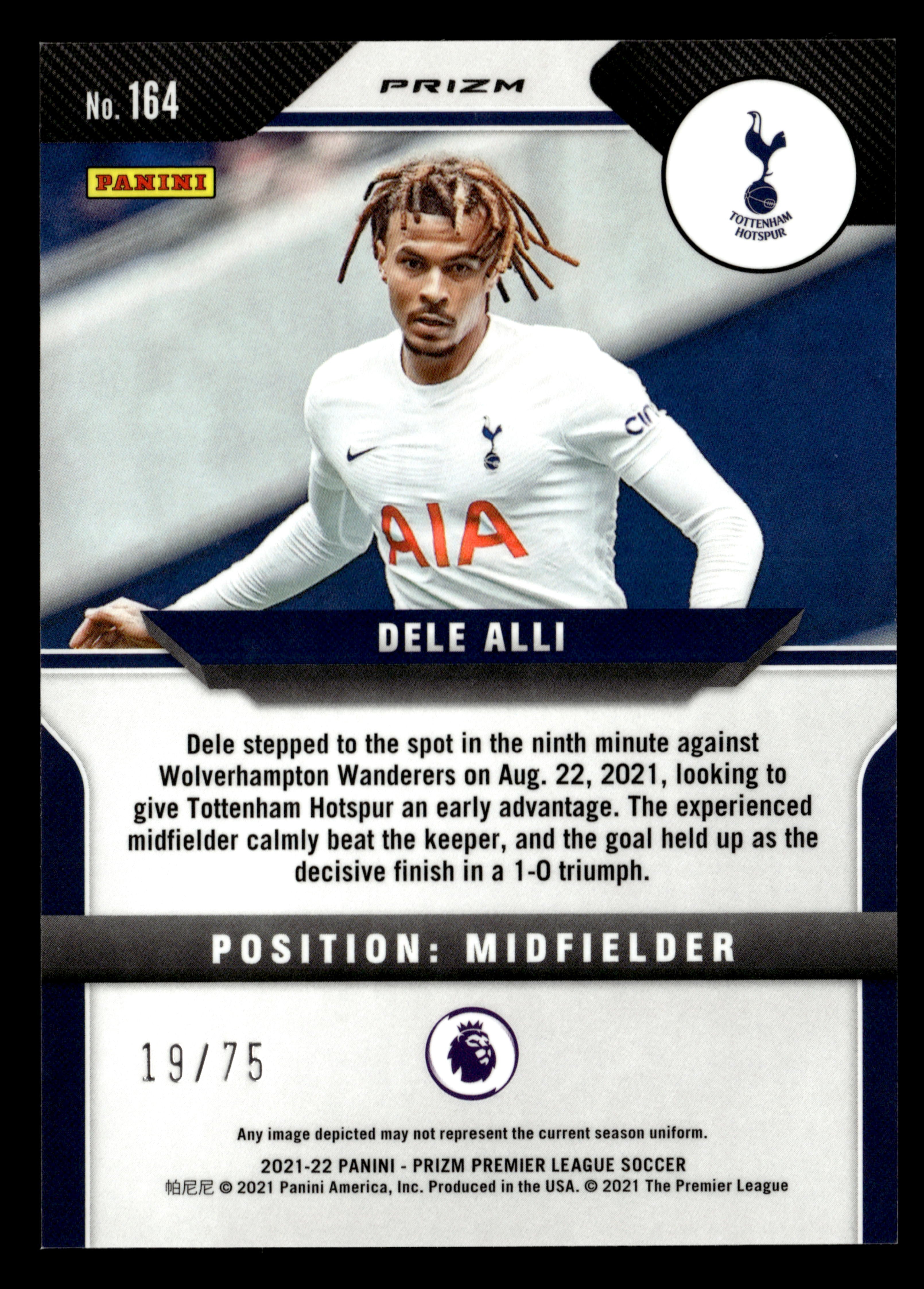 2021-22 Panini Prizm Premier League #164 Dele Alli Prizms Blue Ice #/75