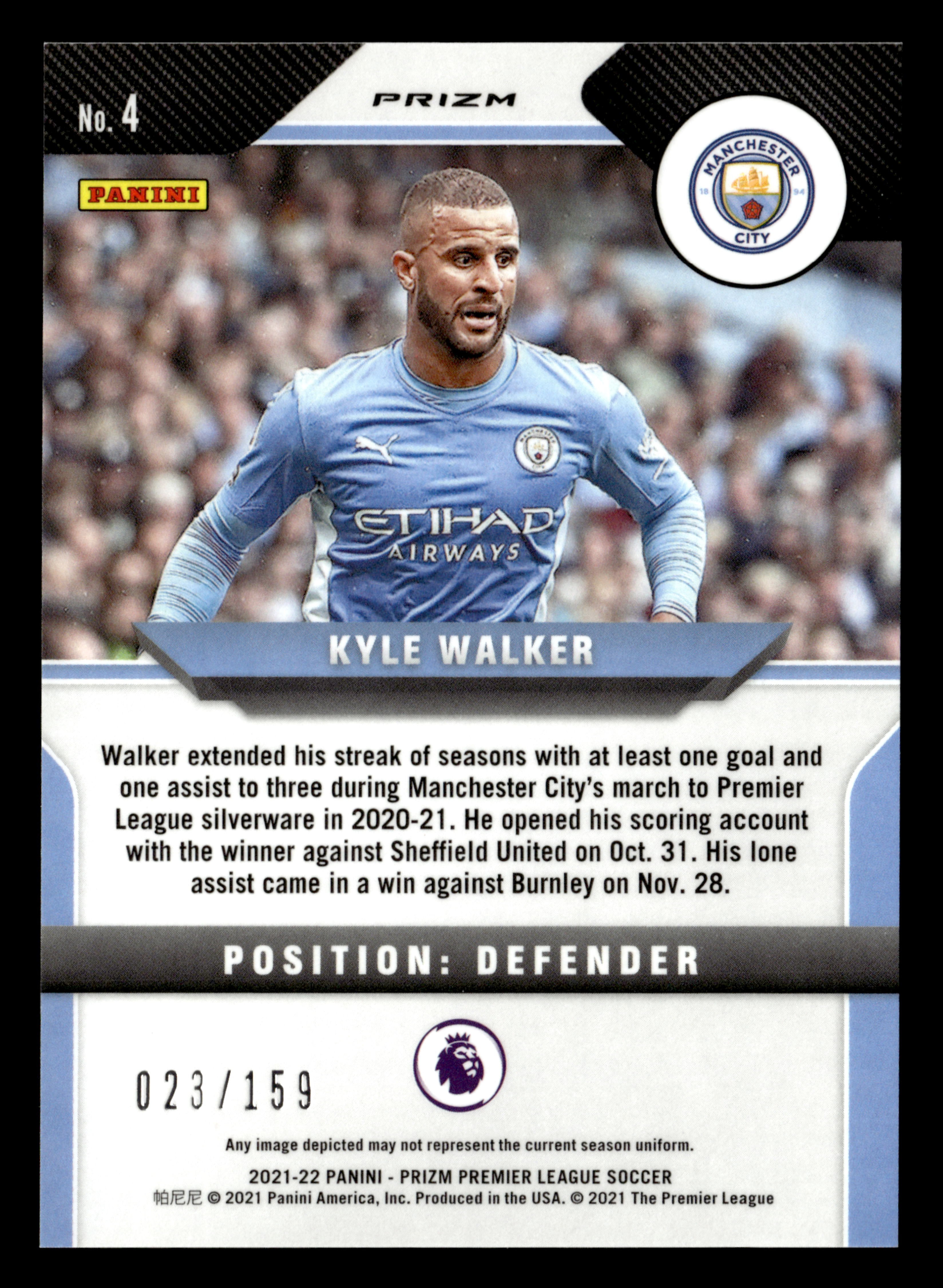 2021-22 Panini Prizm Premier League #4 Kyle Walker Prizms Red Mojo #/159