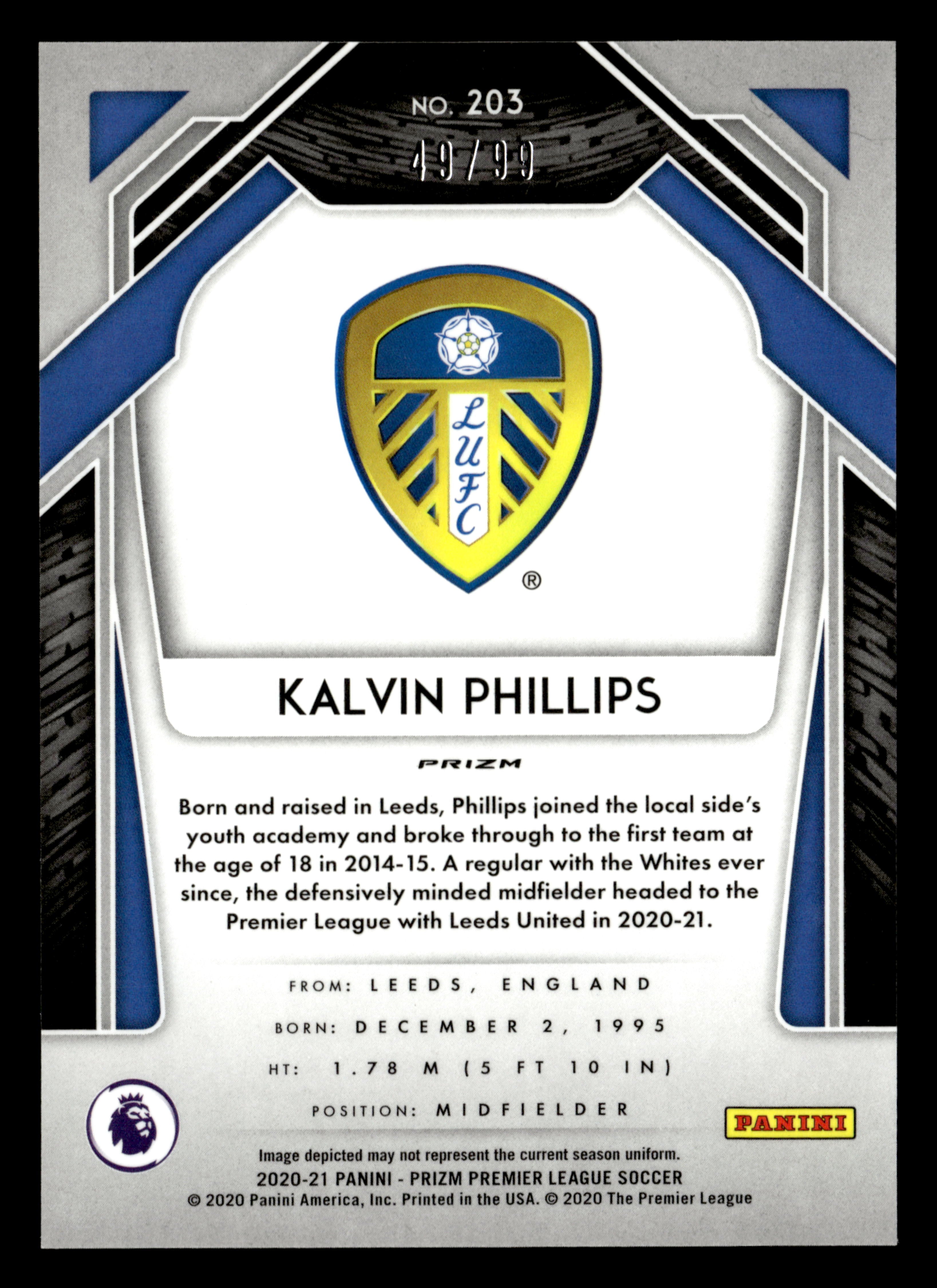 2020-21 Panini Prizm Premier League #203 Kalvin Phillips Violet Prizm #/99