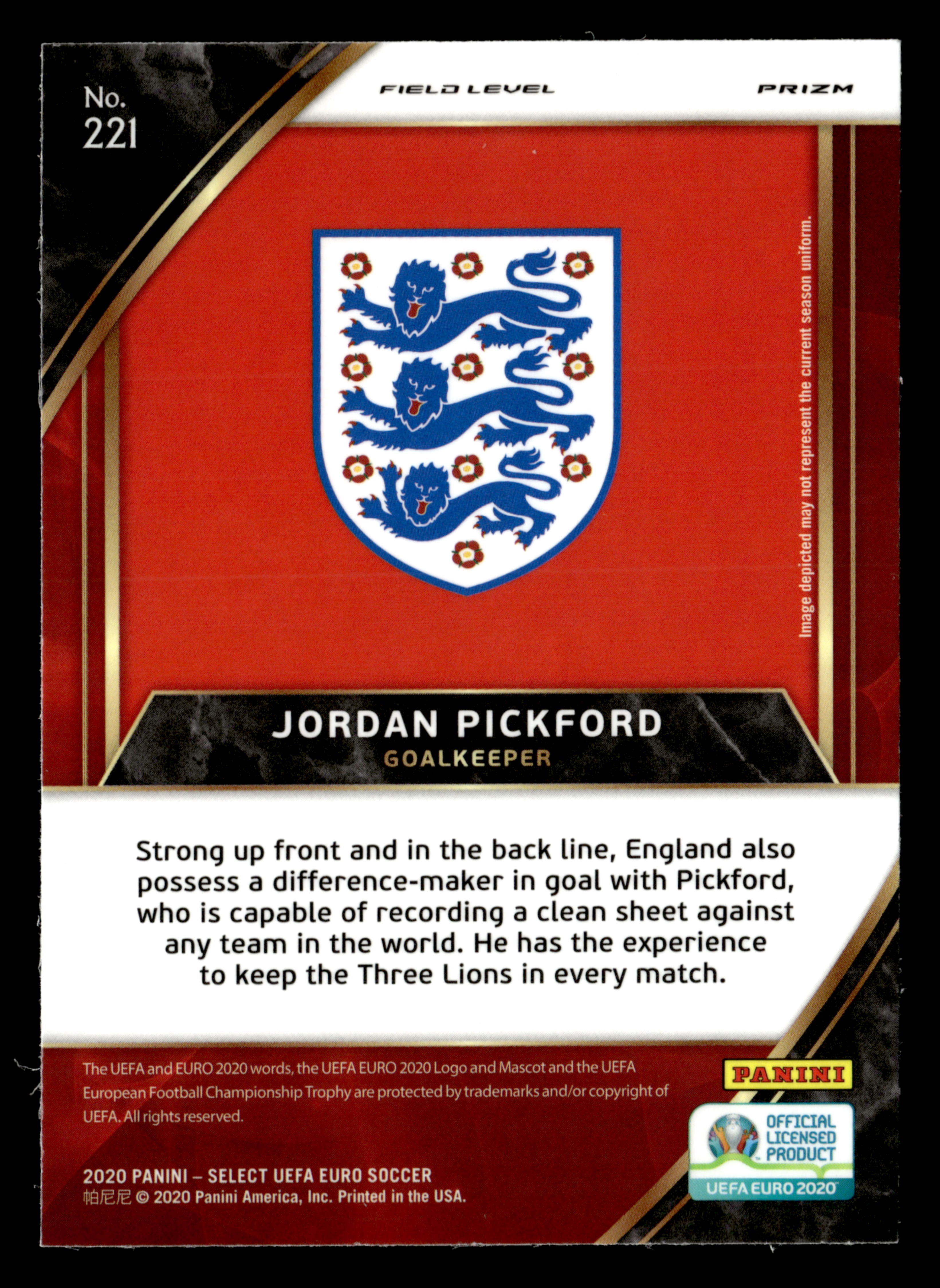2020 Panini Select UEFA Euro #221 Jordan Pickford Silver Prizm