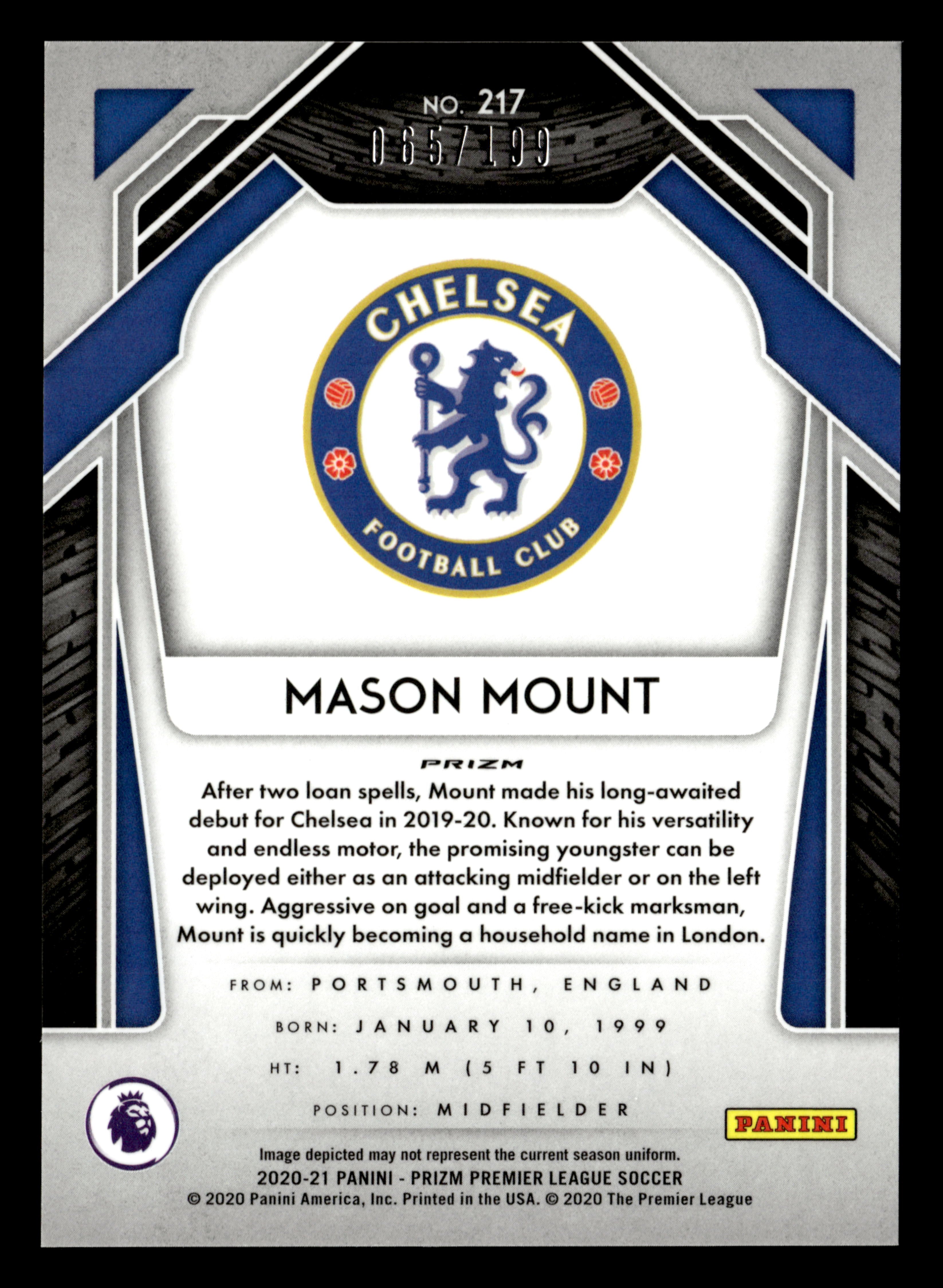 2020-21 Panini Prizm Premier League #217 Mason Mount Blue Prizm #/199