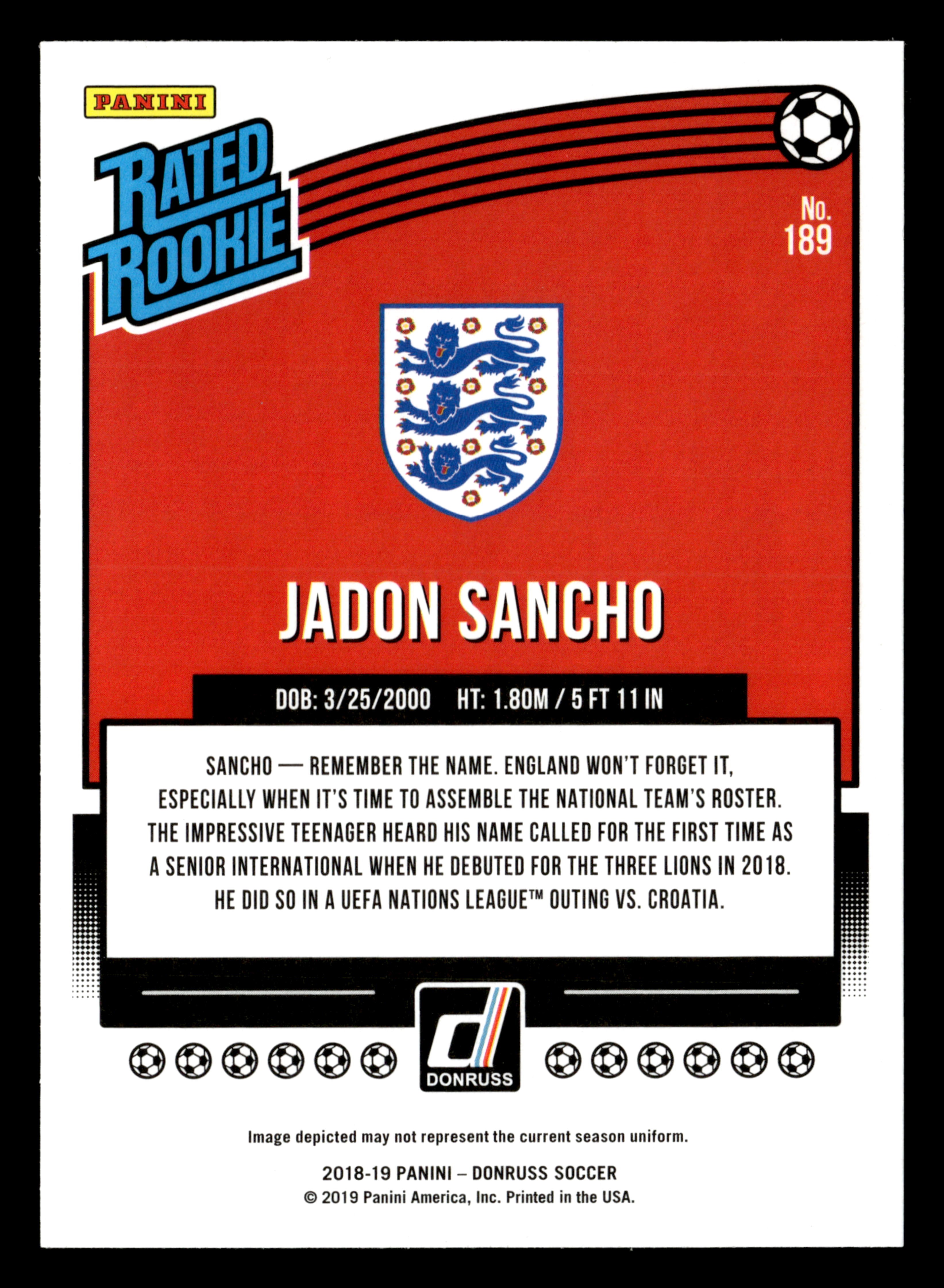 2018-19 Donruss #189 Jadon Sancho