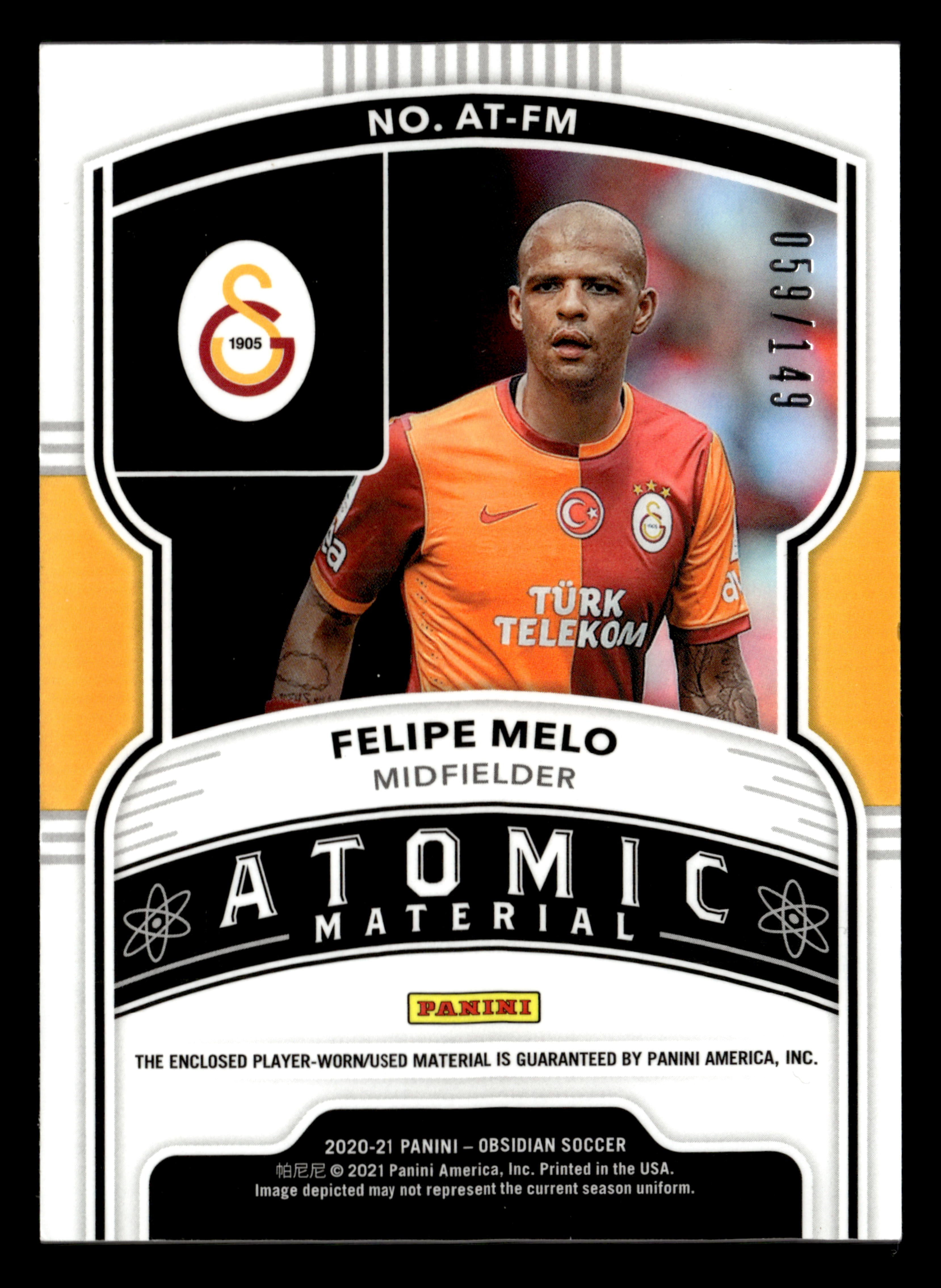 2020-21 Panini Obsidian #AT-FM Felipe Melo Atomic Material Relics #/149