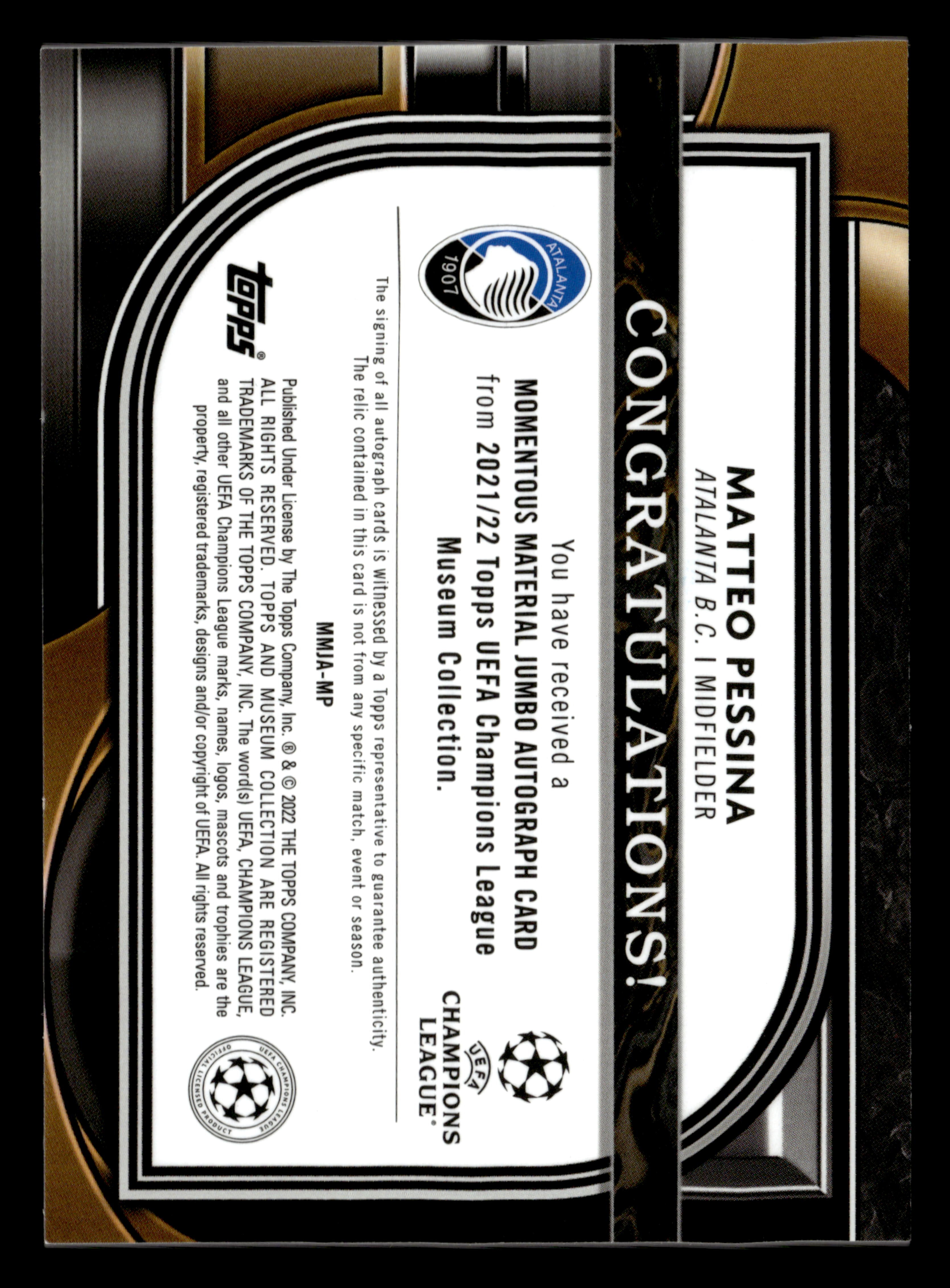 2021-22 Topps Museum Collection UCL Matteo Pessina Auto Jumbo Relics #/150