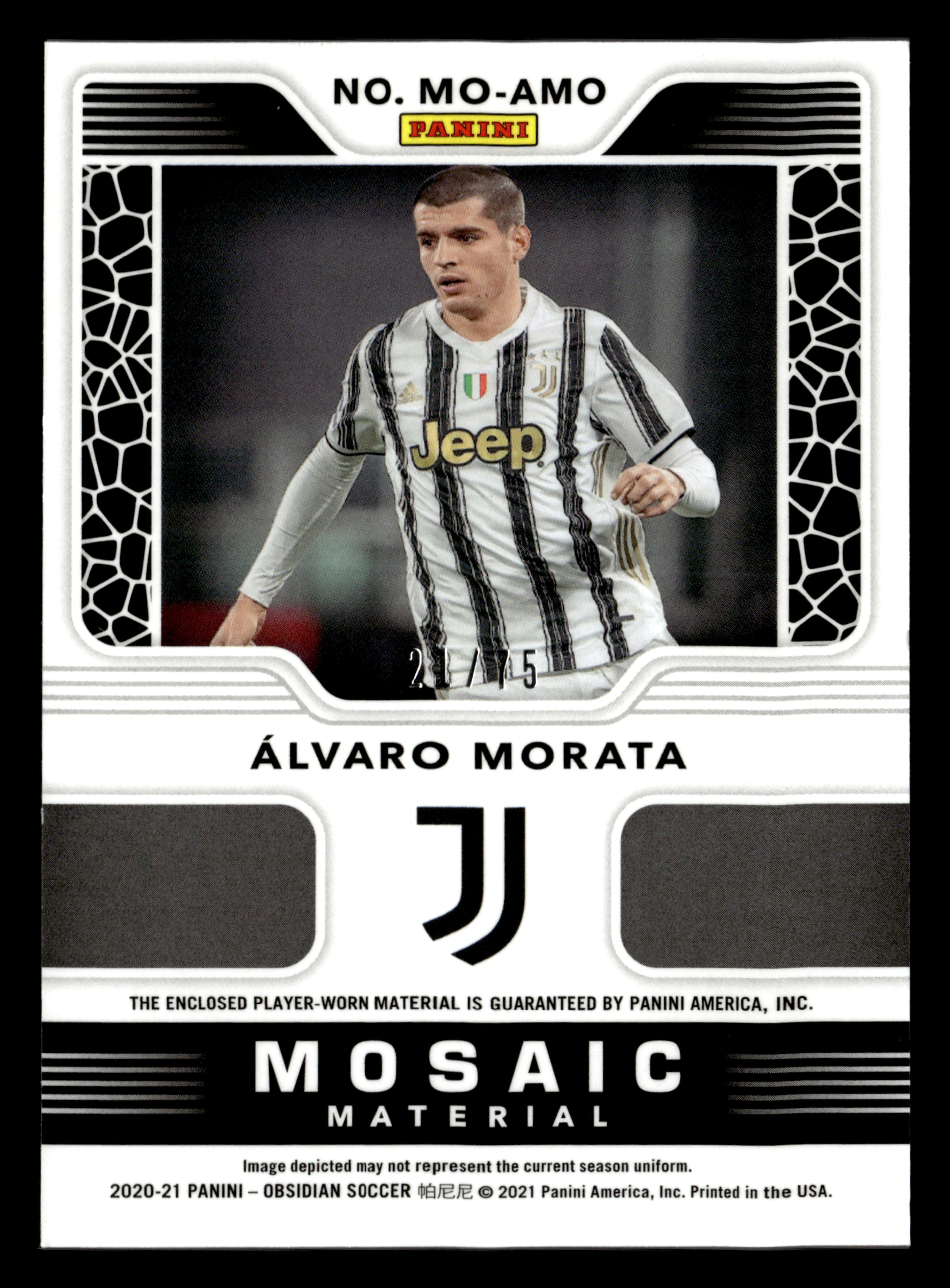 2020-21 Panini Obsidian #MO-AMO Alvaro Morata Mosaic Material Relics Purple #/75