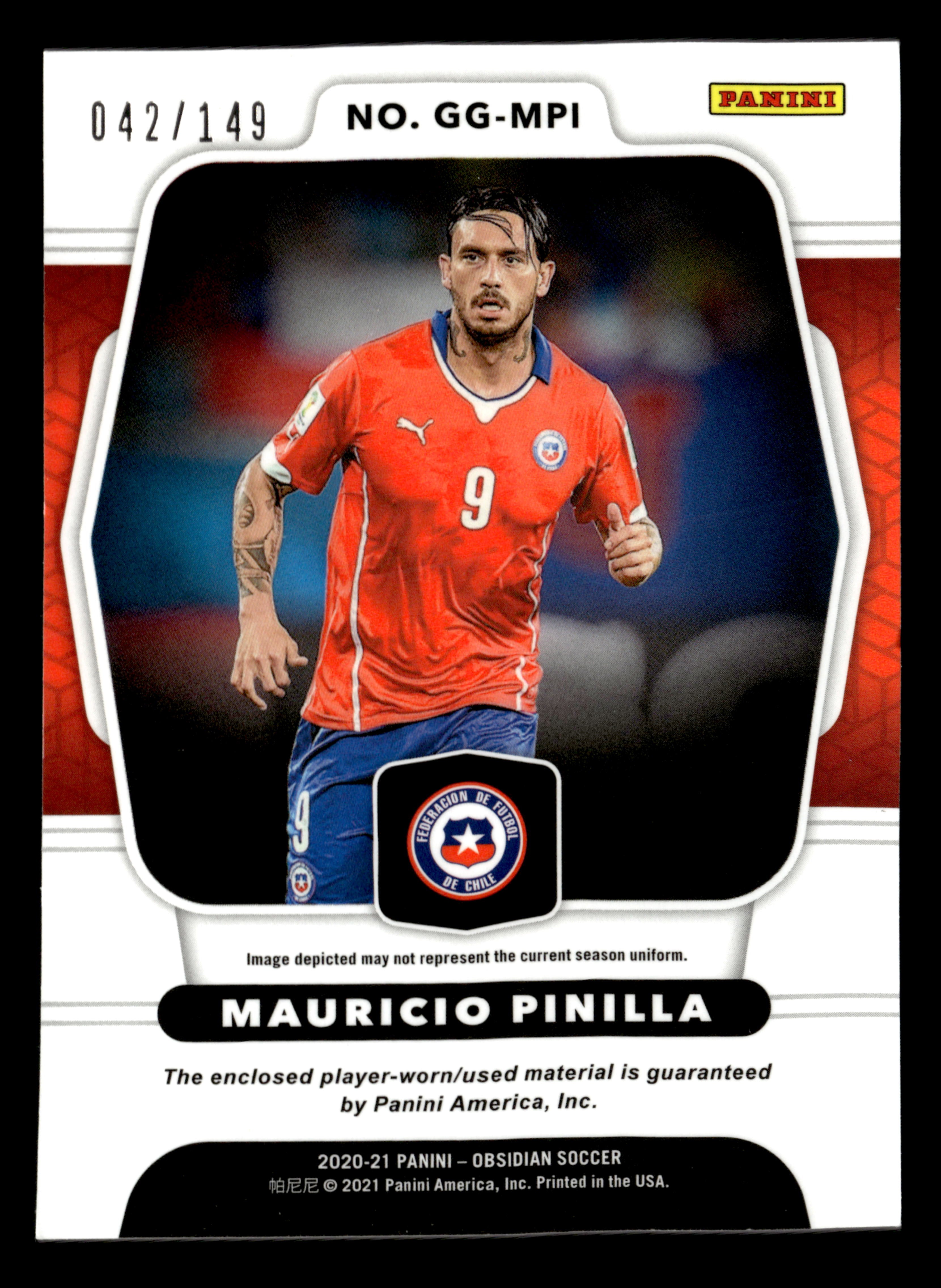 2020-21 Panini Obsidian #GG-MPI Mauricio Pinilla Galaxy Gear Relics #/149