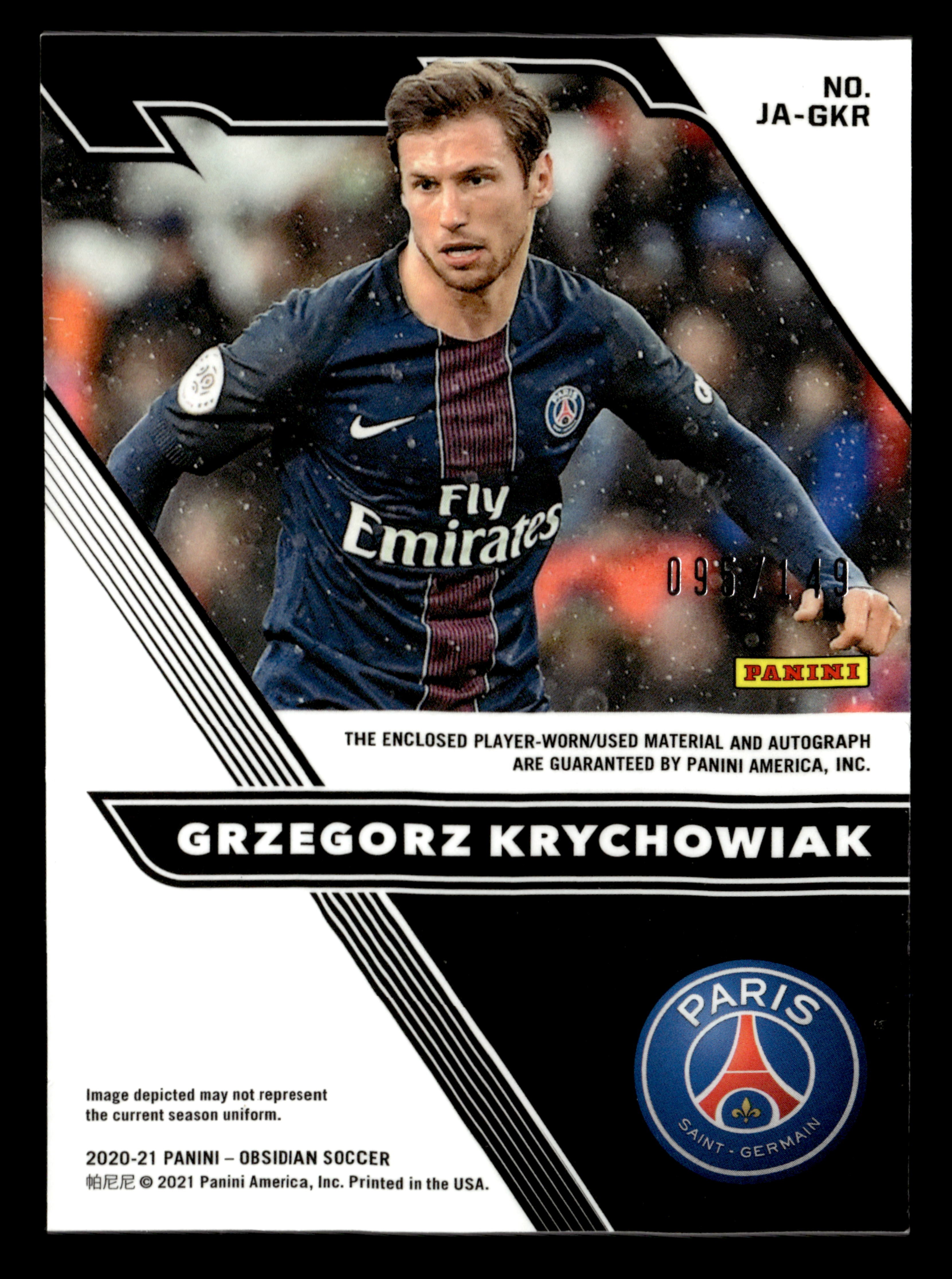 2020-21 Panini Obsidian #JA-GKR Grzegorz Krychowiak Jersey Autographs #/149
