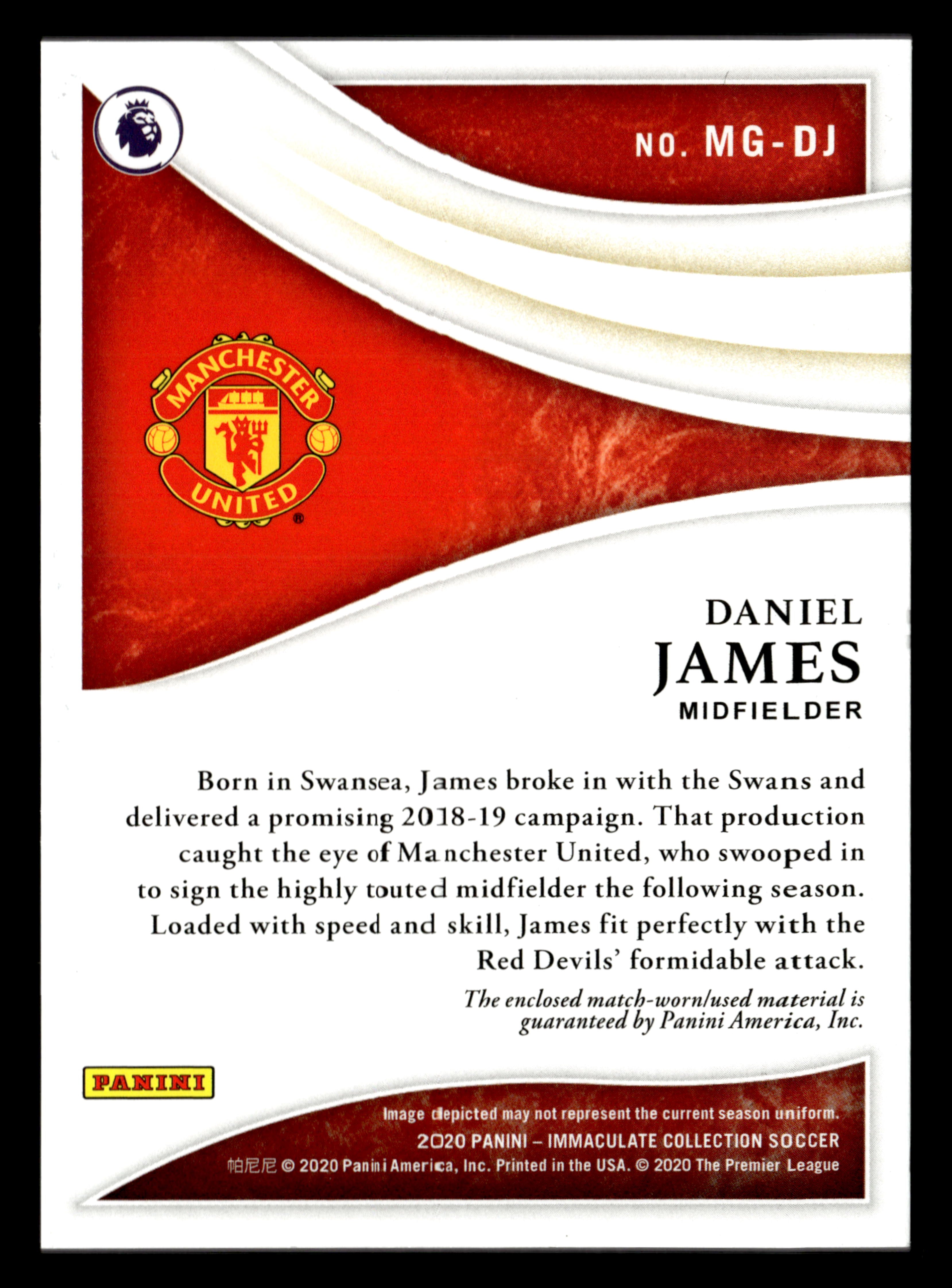 2020 Panini Immaculate #MG-DJ Daniel James Magnificent Memorabilia #/50